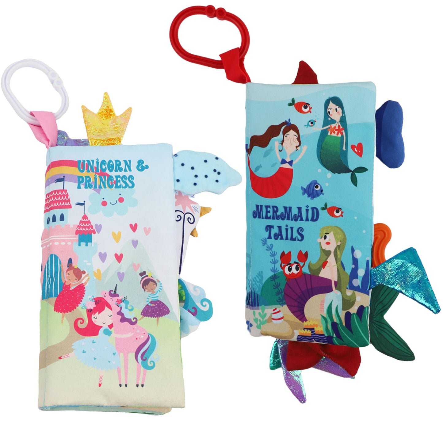 bebe mondo Unicorn Baby Crinkle Books & Mermaid Fish Teething Toy for Newborn Babies Infants 0-3-6-12-18 Months Baby Gift