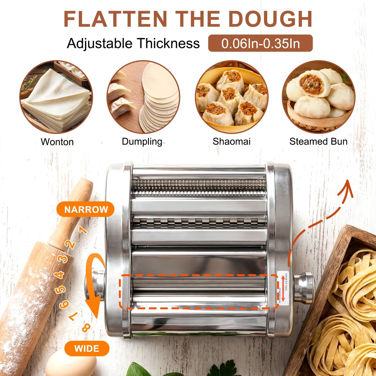 Pasta Maker Machine, 3-in-1 Electric Noodle Maker with Adjustable Thickness, Pasta Roller Machine for Spaghetti, Fettuccine, Lasagna, Dumplings, Perfect for Home Use