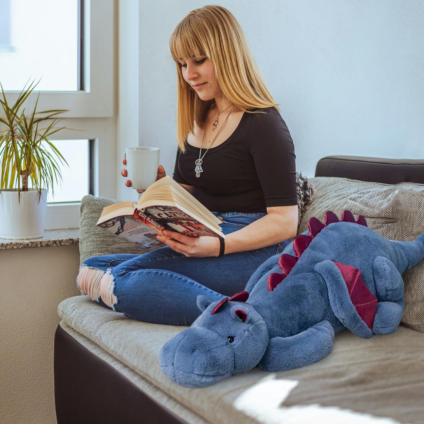 Dodhse Pterosaur Stuffed Animal with Wings - Cute Soft Dinosaurs Plush Toys Little Flying Dragon Plushies Pillow Doll Christmas Birthday Gifts for Kids Boys Girls (Blue,35.43inch/90cm)