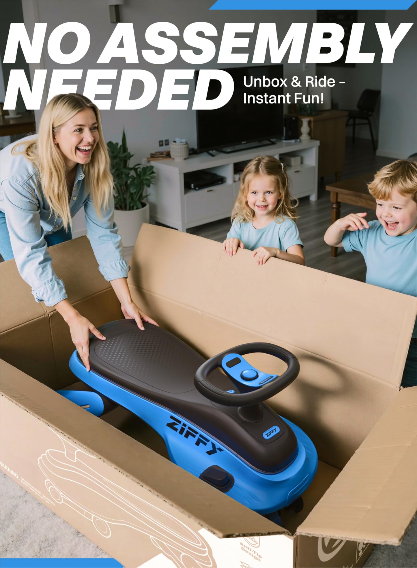JOVA ZIFFY 45W 5.5A Light-Up Electric Wiggle Car with Pedal, Rechargeable Battery, 2-in-1 Swing Car, 2 Speed Ride-On Toy, Anti-Rollover, Flashing Wheels for Ages 3+ (Up to 110 lbs)