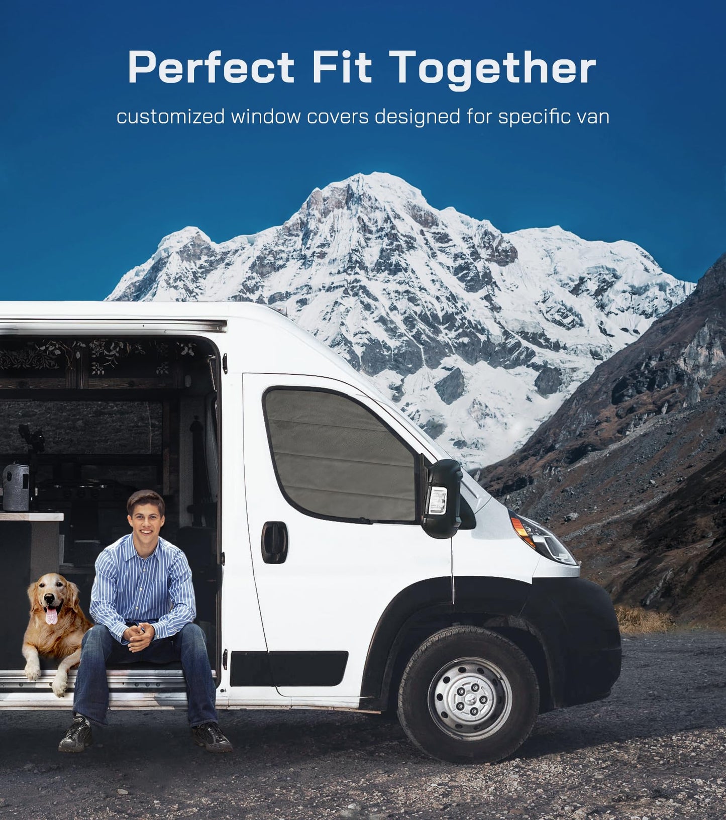 VANNCAMP Crew Side Window Cover for Ford Transit Medium/High Roof, 2015-2026, Magnetic Insulated Blackout Window Sunshade, Foldable Design, AllSeasonGuard