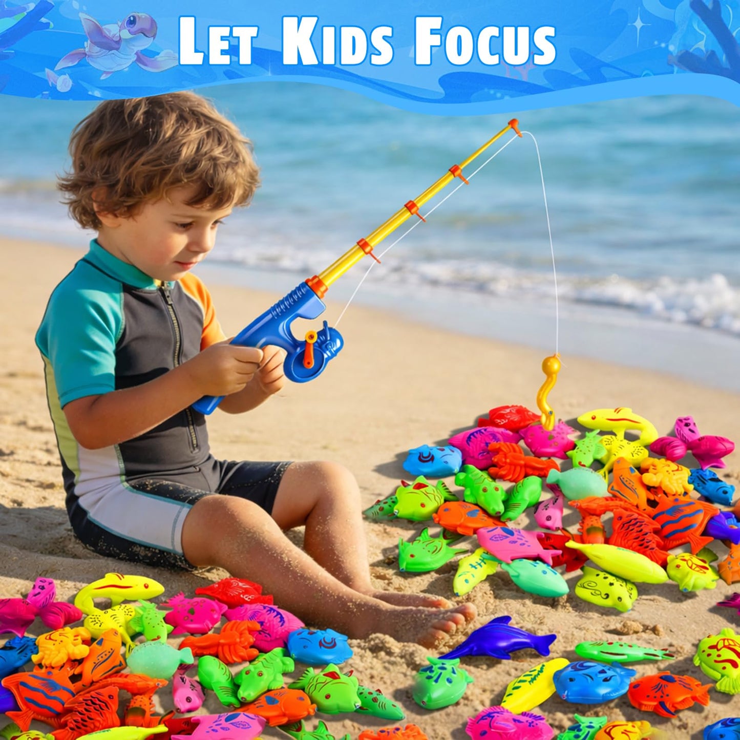 CozyBomB™ Magnetic Fishing Toy Pole 2 Pack for Replacement | No Fishes are Included, Bathtime Carnival for Toddler Education Teaching, Party Fishing Poles Rod Ocean Sea Animals Birthday Gift (X-Large)