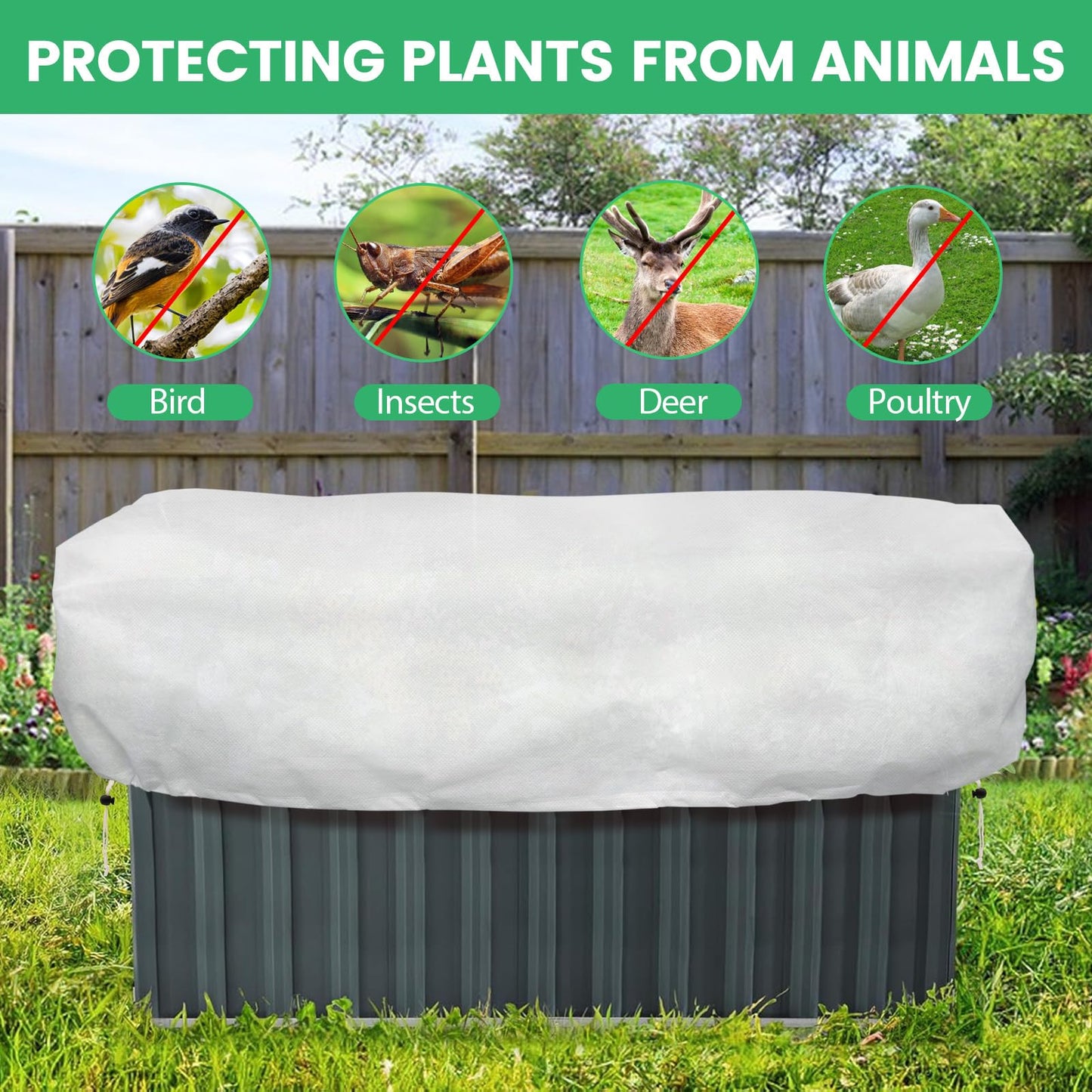Plant Covers Freeze Protection, 2 Pack 4.1 x 2 x 1.6 ft Rectangular Raised Garden Bed Cover with Drawstring, 2.47oz/yd² Large Garden Box Frost Blankets Reusable Frost Cloth for Winter Outdoor Plants