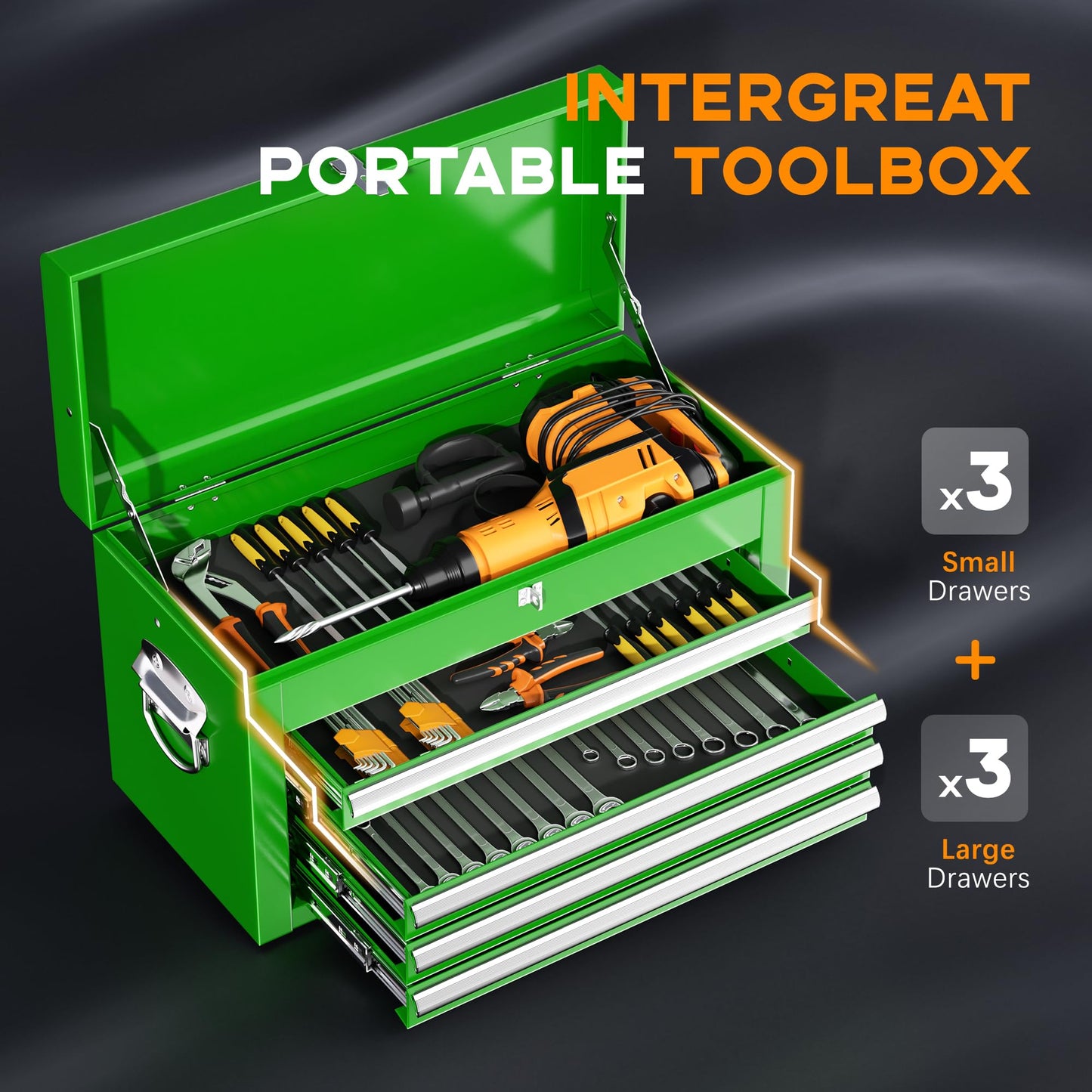 INTERGREAT 5-Drawer Rolling Tool Chest with Detachable Top Tool Box, Universal Lockable Wheels, Metal Tool Chest for Garage, Workshop, Barbershop (Green)