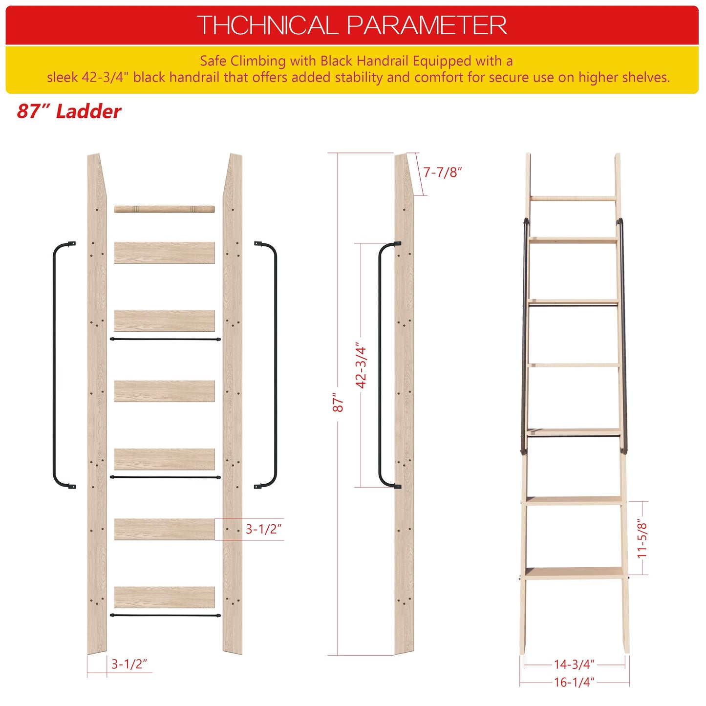 104RDHOUSE 87in Attic Rolling Library Ladder, 7 Step Wooden Ladder with,Loft Ladder Bookshelf,Wall Stairs Red Oak Stair Platform Bunkbed Ladder,for Home Kitchen,Warehouses,Bookstore,DIY Stain