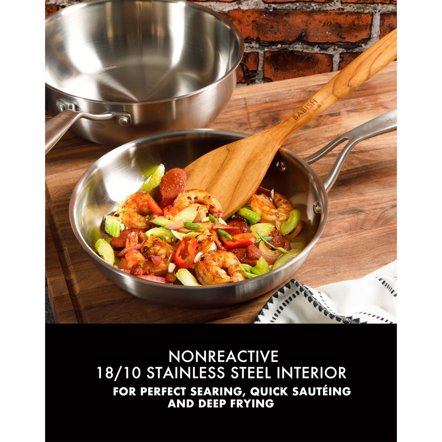 Babish 10-Piece Professional Tri-Ply Non-Toxic Pots and Pans Cookware Set – Durable, Even Heat Distribution for Cooking and Baking