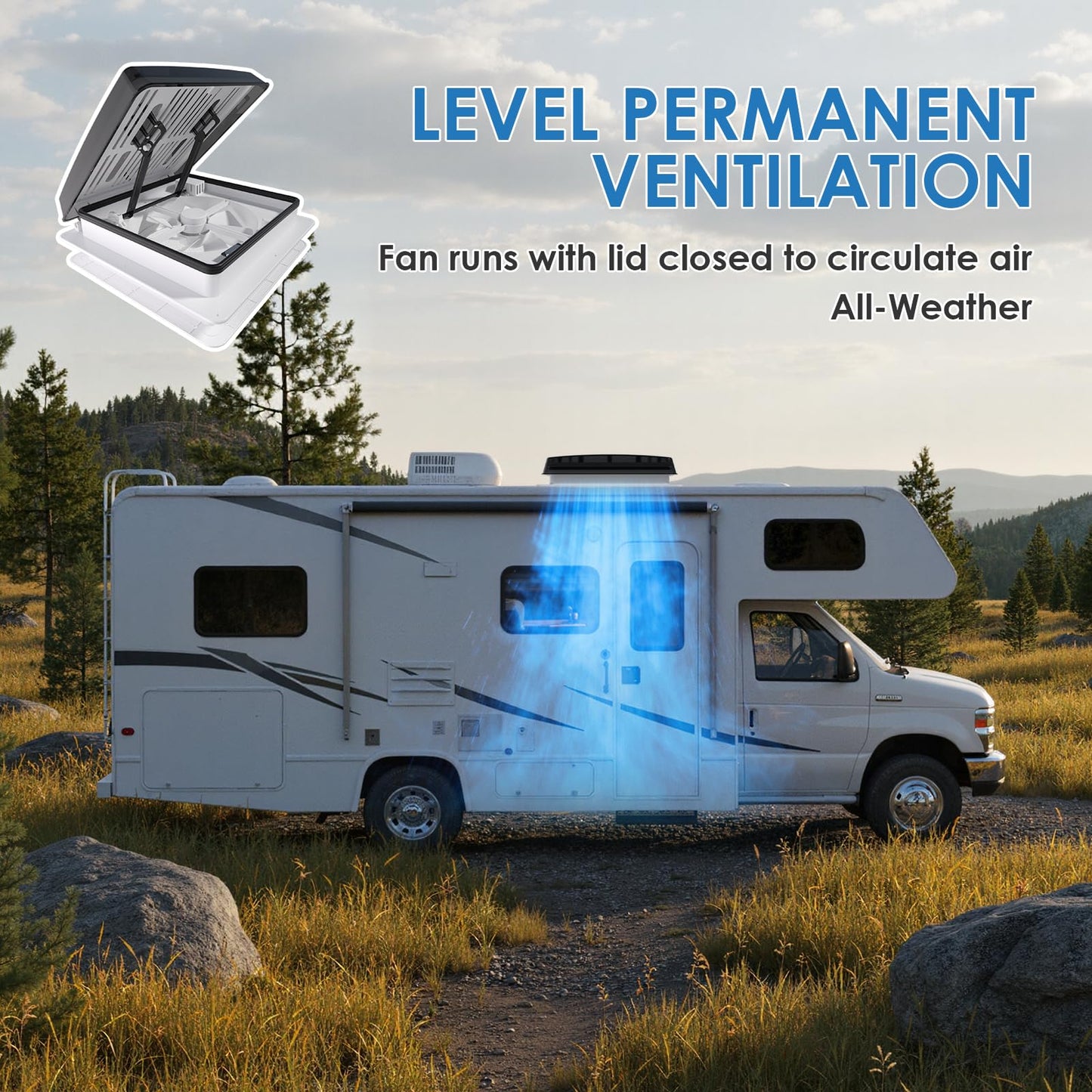2012 Air Max 14" Vent RV Roof Vent Reversible Exhuast Fan, Ultra Low Sound RV Air Ventilation Ceiling Fan 12V Remote with Rain Sensor
