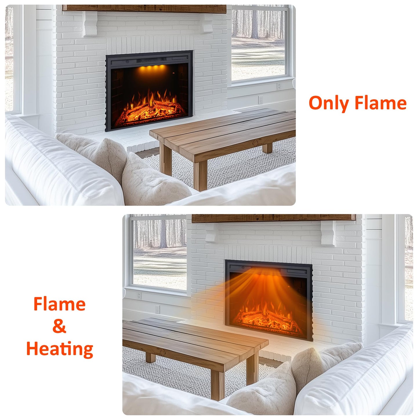 Valuxhome Recessed Electric Fireplace, 30 Inches Electric Fireplace Insert, Fireplace Heater with Overheating Protection, Fire Crackling Sound, Remote Control, 750/1500W, Black