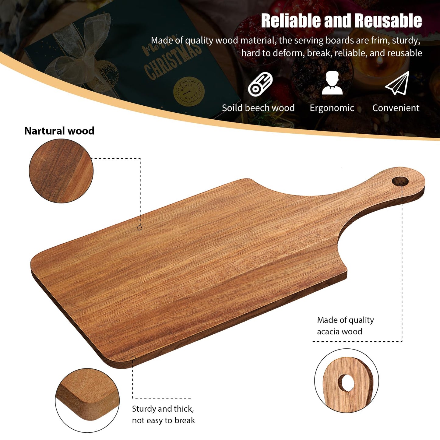 Zubebe 50 Pcs Mini Charcuterie Boards Bulk, 11 x 5 Inch Wooden Cutting Board with Handle Thick 0.31" Blank Boards for Laser Engraving, Wedding Favors Bridal Shower Party Gifts (Acacia)