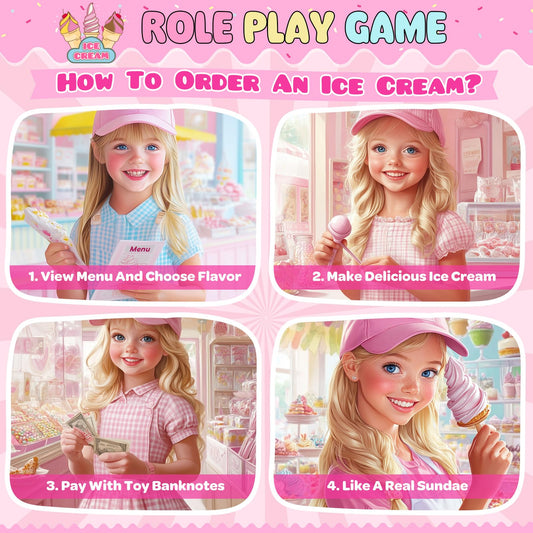 INNOCHEER Ice Cream Toy, Wooden Ice Cream Play Set, Pretend Play Kitchen Toys, Ice Cream Toys for Toddlers, Ice Cream Shop Playset Play Store, Gifts Toys for 3 4 5 6 7 8+ Year Old Girls Boys