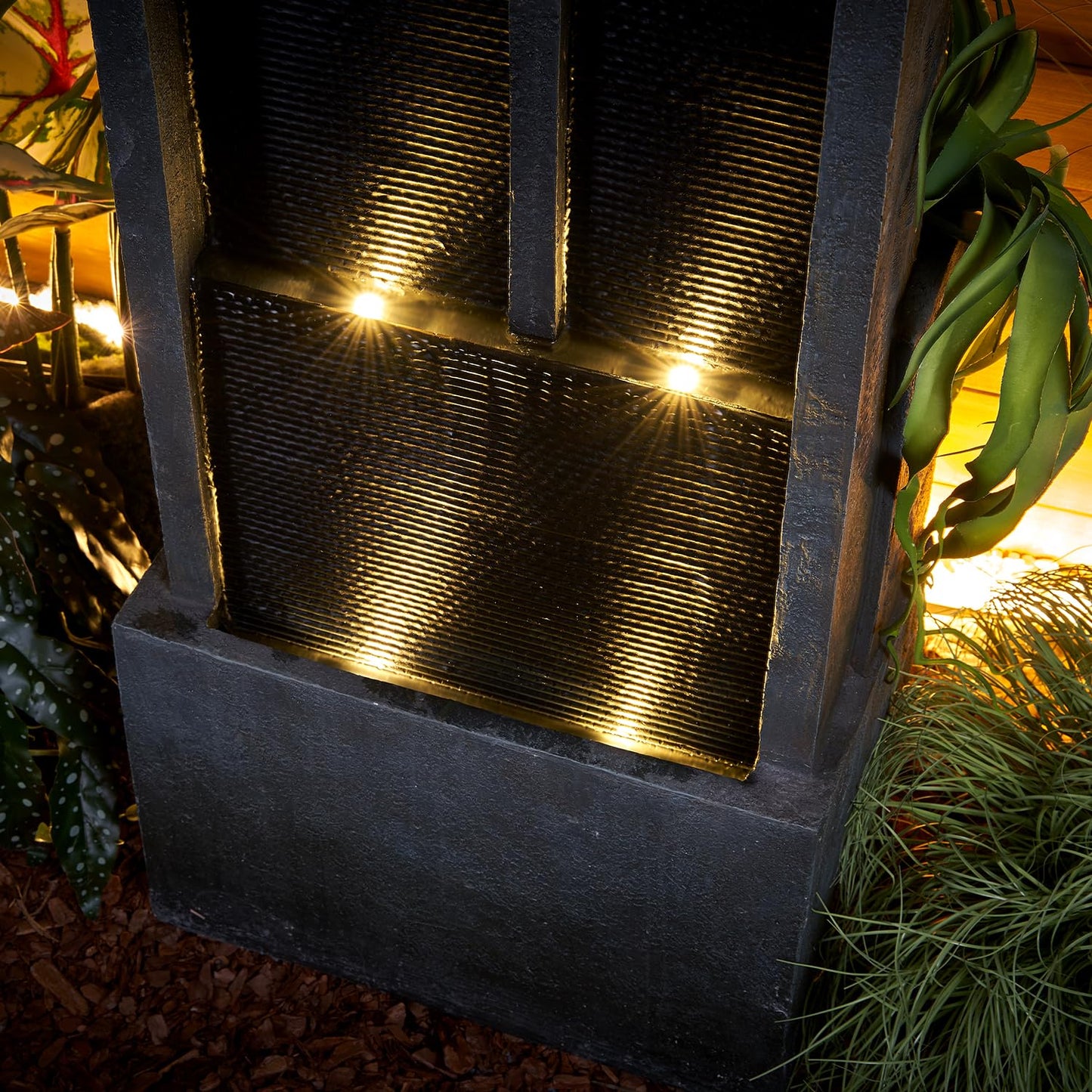 SunJet 5-Tier Modern Water Fountain, Indoor/Outdoor Resin Water Fountains with Soothing Water Sounds & Warm LED Light, Perfect for Garden, Patio, Home & Office, 16.9" L x 9.8" W x 50.7" H