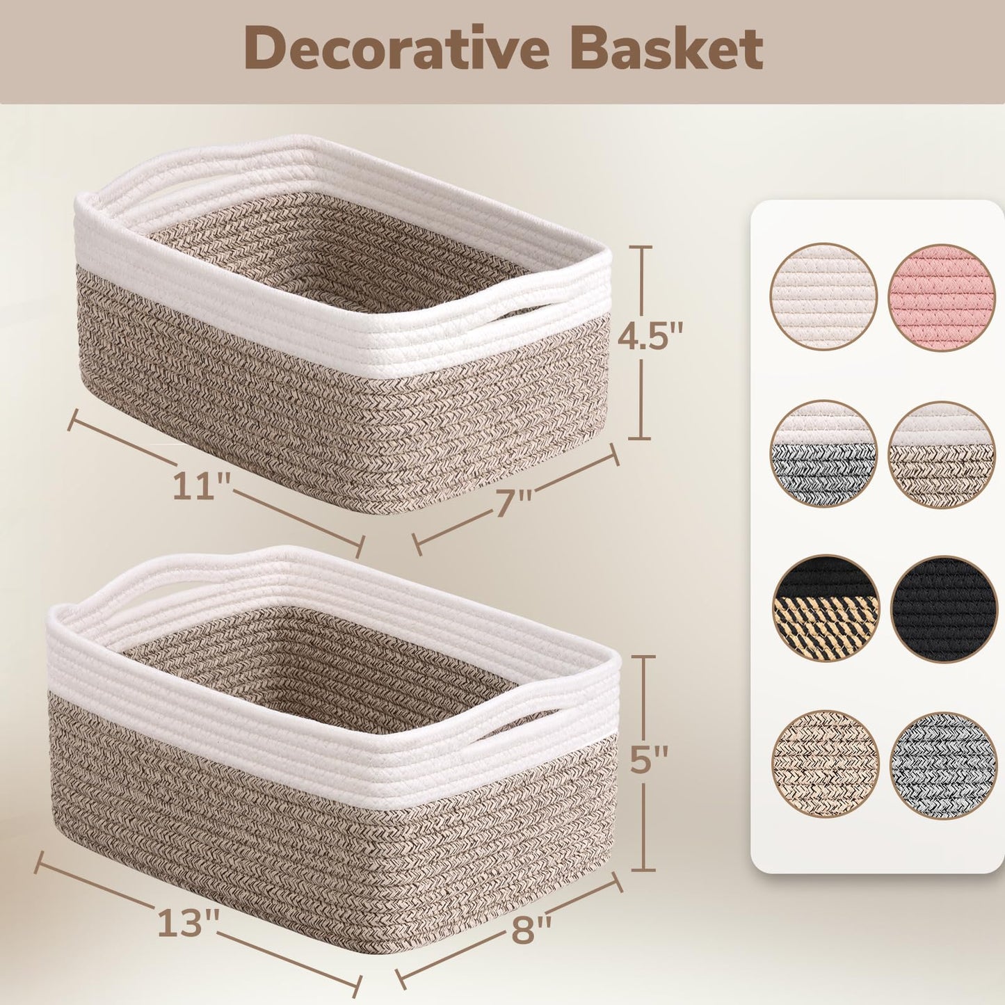 Goodpick Baskets for Organizing, Shelf Toy Basket for Organizing, Toy Organizer, Woven Rope Shelf Organizer 3 Pack for Nursery Organization, White, 13 x 8 x5 in