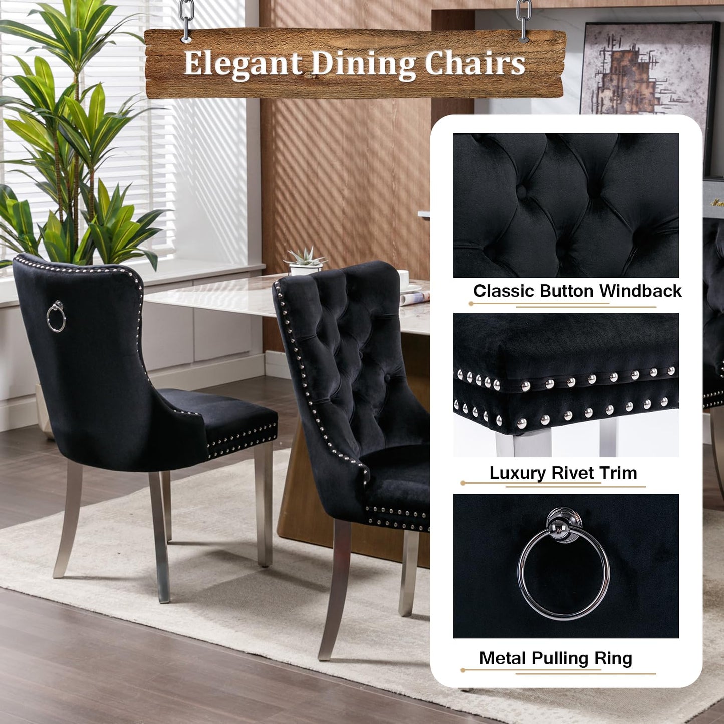7-Piece Faux Marble Dining Table Set for 6, 63-94.5" Large Extendable Kitchen Table Set with 6 Black Tufted Chairs, Modern Expandable Dining Room Table for 6 8 10 with Mirrored Double Column Base