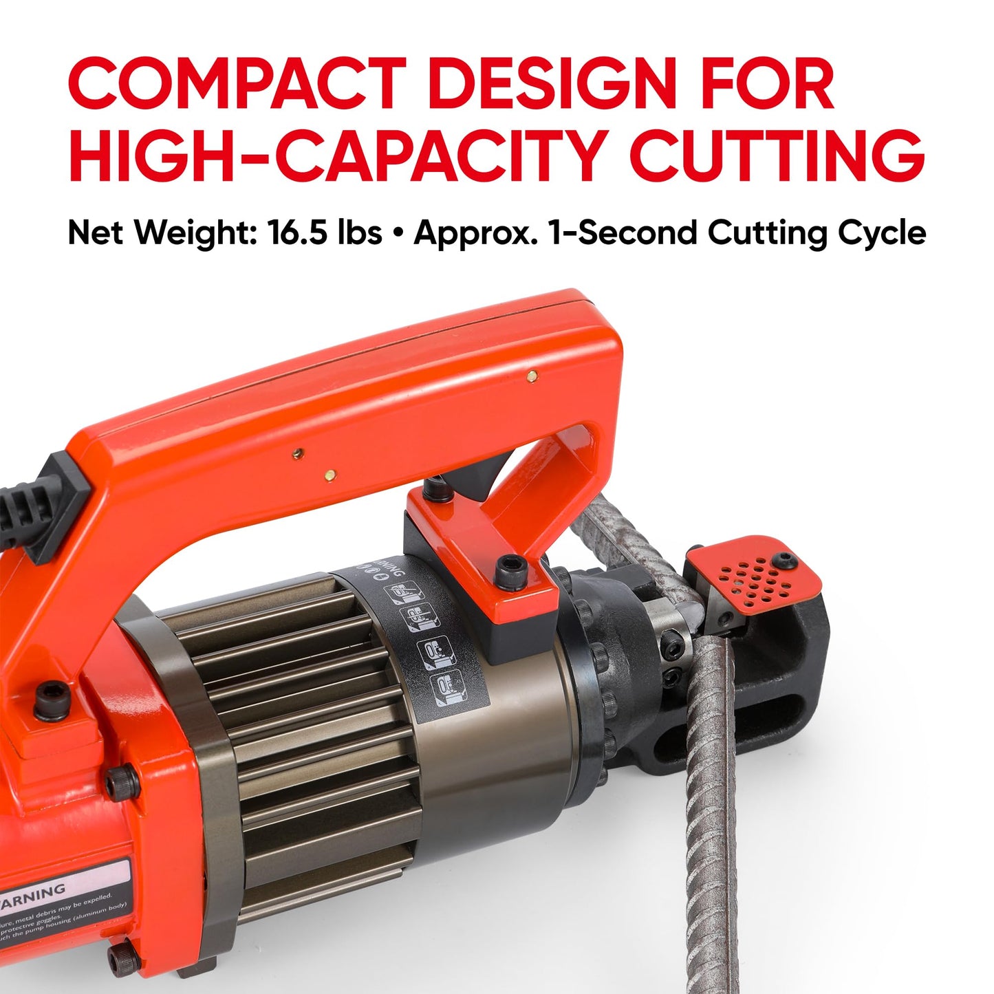 PEResQ Electric Hydraulic Rebar Cutter, 1000W 120V Corded, Portable Steel Bar Cutter, 5/8" (#5) 4-16mm Capacity, Cutting Speed 1s, Lightweight 16.5 lbs, Model PC-16 (Orange-16)