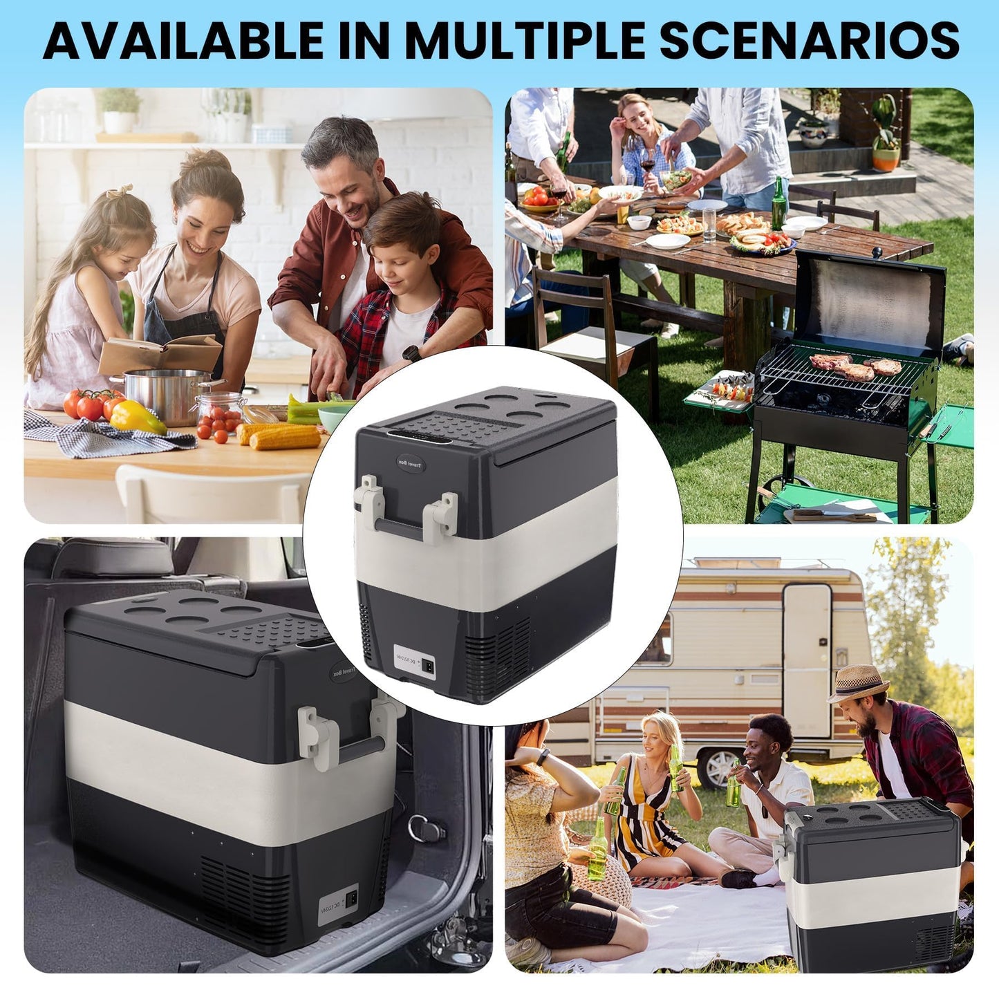 12V Car Refrigerator, 53QT Dual Zone Portable Refrigerator, Electric Cooler & Car Fridge, Plug In Cooler, Car Cooler for SUV, RV, Camping, Road Trips, Freezer 0°F-50°F, 12V/24V DC, 110-240V AC