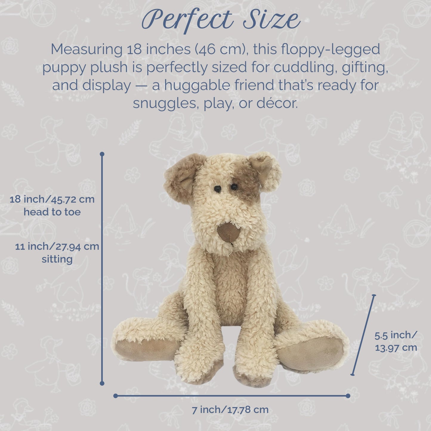 MON AMI Bogart Shaggy Puppy Plush Toy - 18", Soft & Cuddly Plushie with Long Legs & Floppy Feet, Adorable Stuffed Animal for Kids, Baby Gift, Huggable Soft Toy, Perfect for Snuggling & Playtime