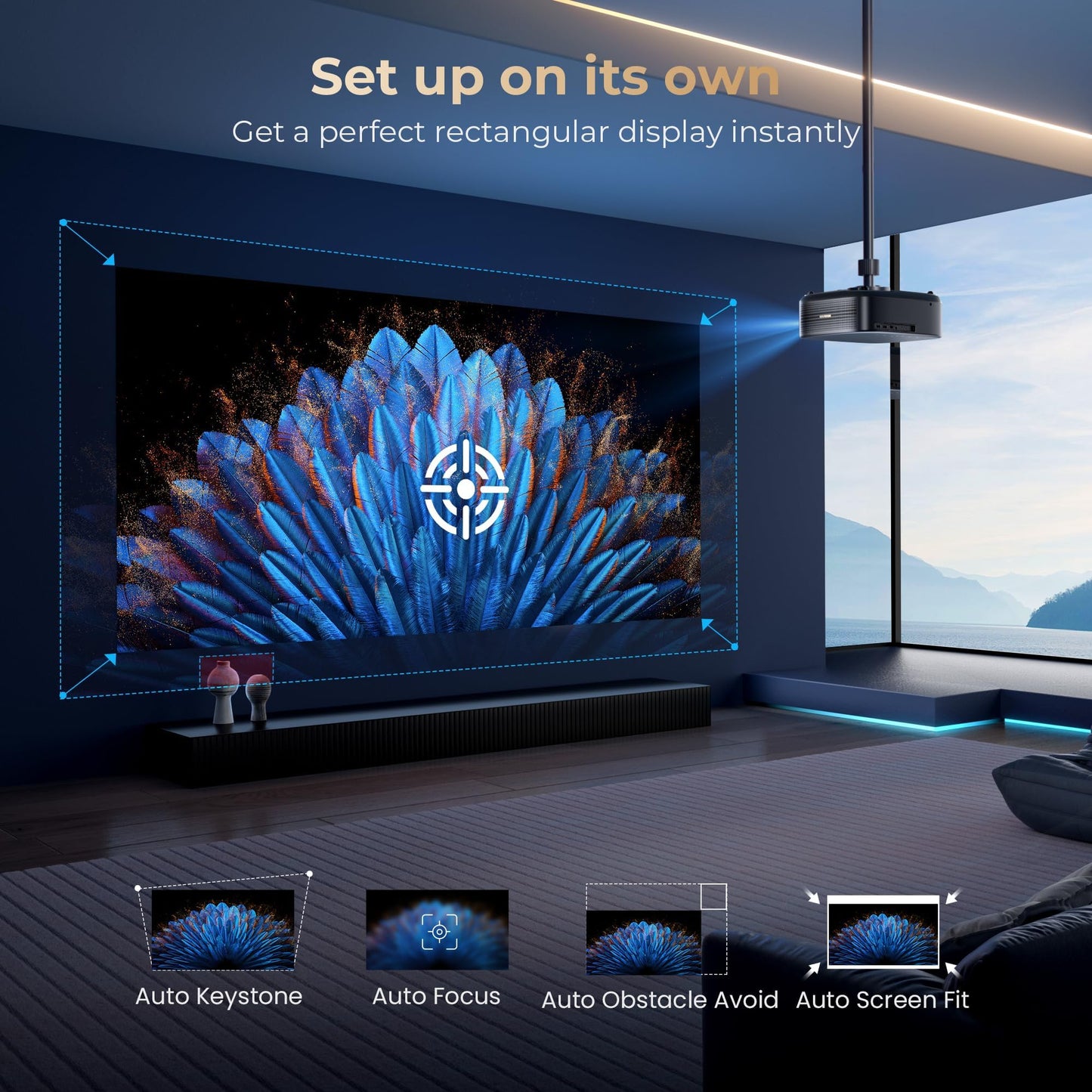 [1200 ANSI & Audio by dbx-tv] Alvar Projector with WiFi 6 and Bluetooth, 30W Speakers, Built in NetfIix App & DoIby Audio Outdoor Proyector, Auto Focus & Keystone Native 1080P Smart Projector, Black