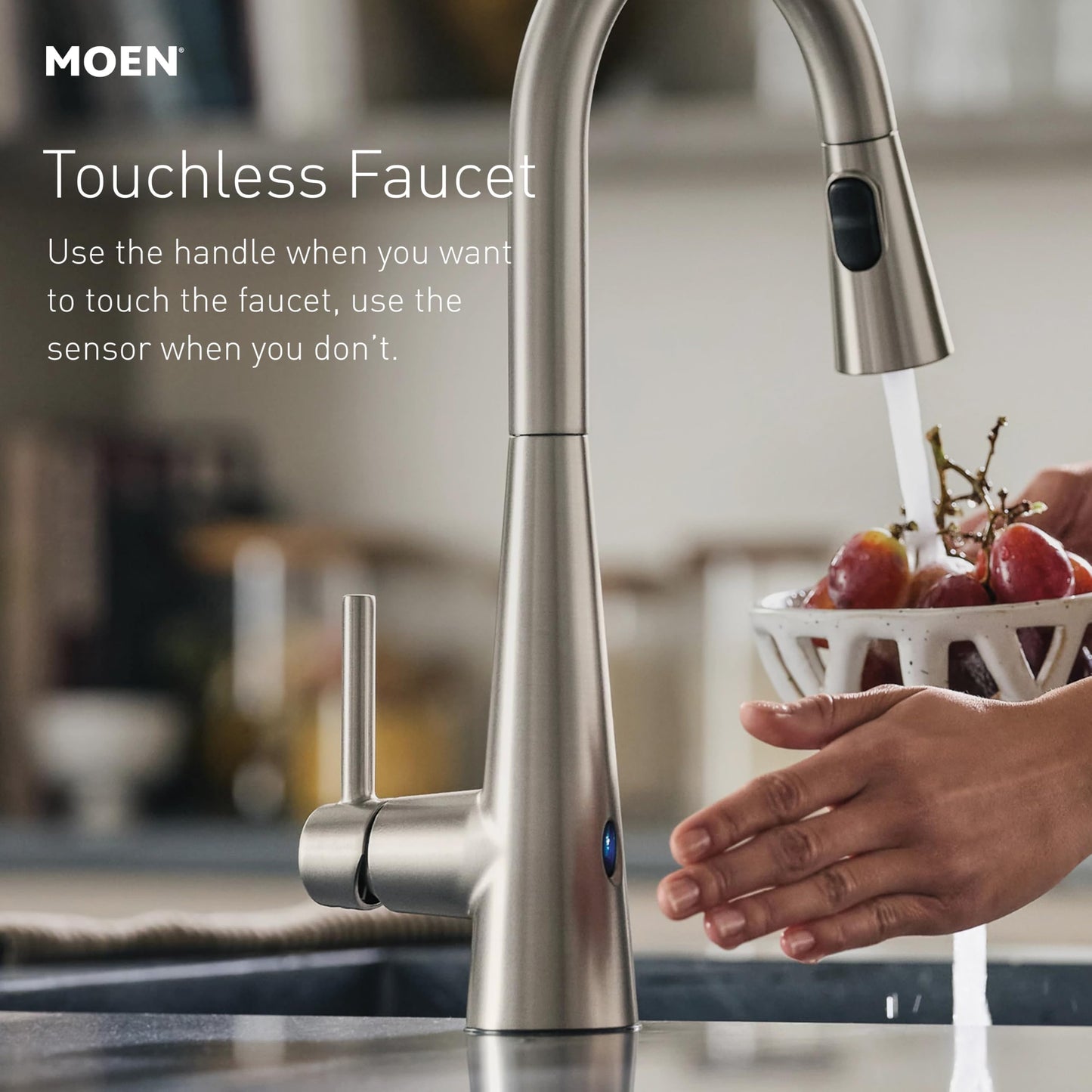 Moen Arbor Spot Resist Stainless Motionsense Wave Sensor Touchless One-Handle Single Hole Kitchen Sink Faucet, 7594EWSRS
