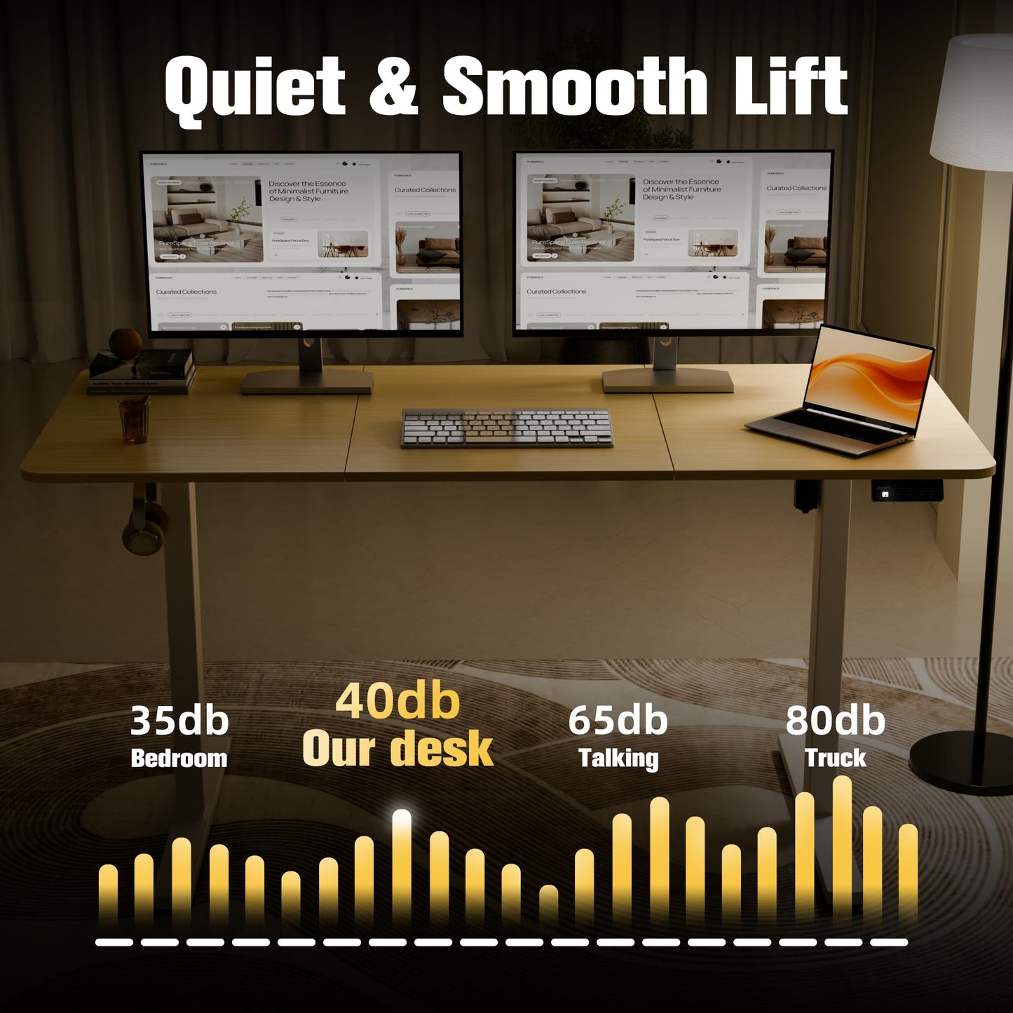 ERGOMAKER Electric Standing Desk, 55" x 23.6" Height Adjustable Sit Stand Desk with Splice Board for Home Office, Computer Desk Memory Preset (White Frame, Gold Oak Desktop)