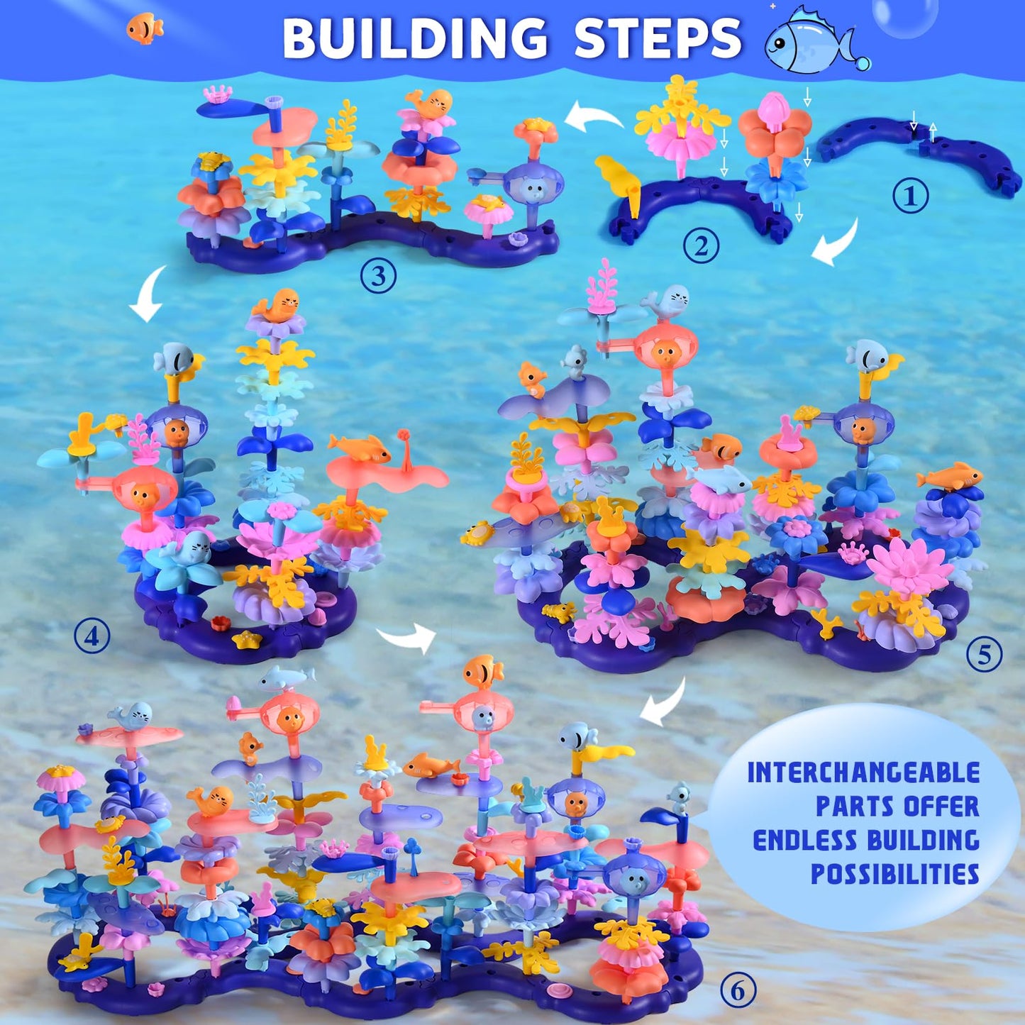 Doloowee 156Pcs Flower Garden Building Toys for Girls 3 4 5 6 7 8Year Old, Upgrade DIY Marine Coral Stacking Toys, STEM Preschool Educational Toddler Toys