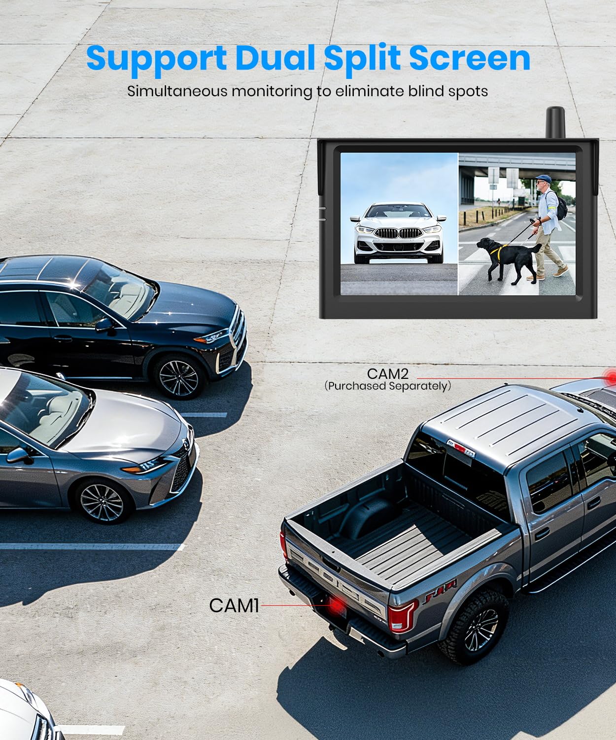AUTO-VOX Solar Wireless Backup Camera:5" 1080P HD Monitor3-Minute Easy to Install & 5000mAh Battery Powered Back Up Camera SystemIP69K Waterproof Wide Angle Reverse Camera for Car Truck Trailer Vans