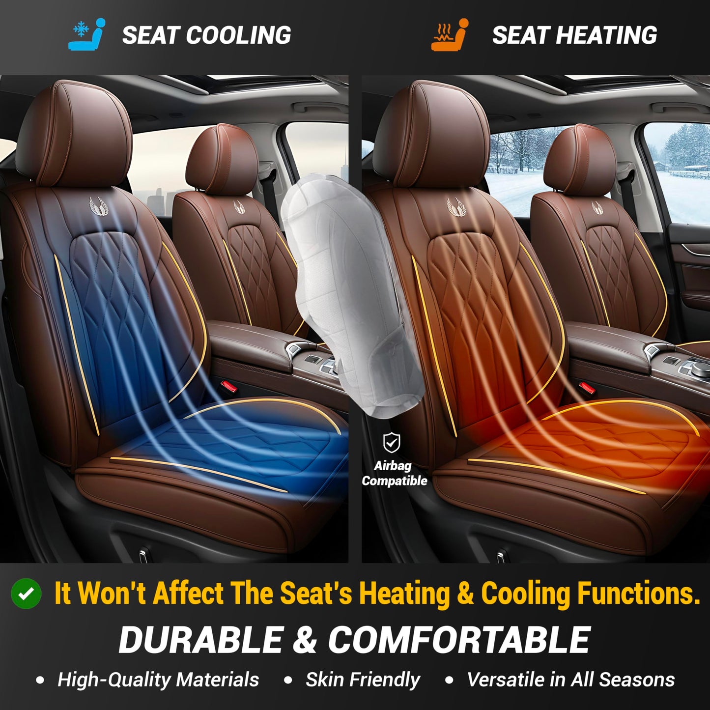 OASIS AUTO Car Seat Covers Premium Waterproof Faux Leather Cushion Universal Accessories Fit SUV Truck Sedan Automotive Vehicle Auto Interior Protector Full Set (Coffee)
