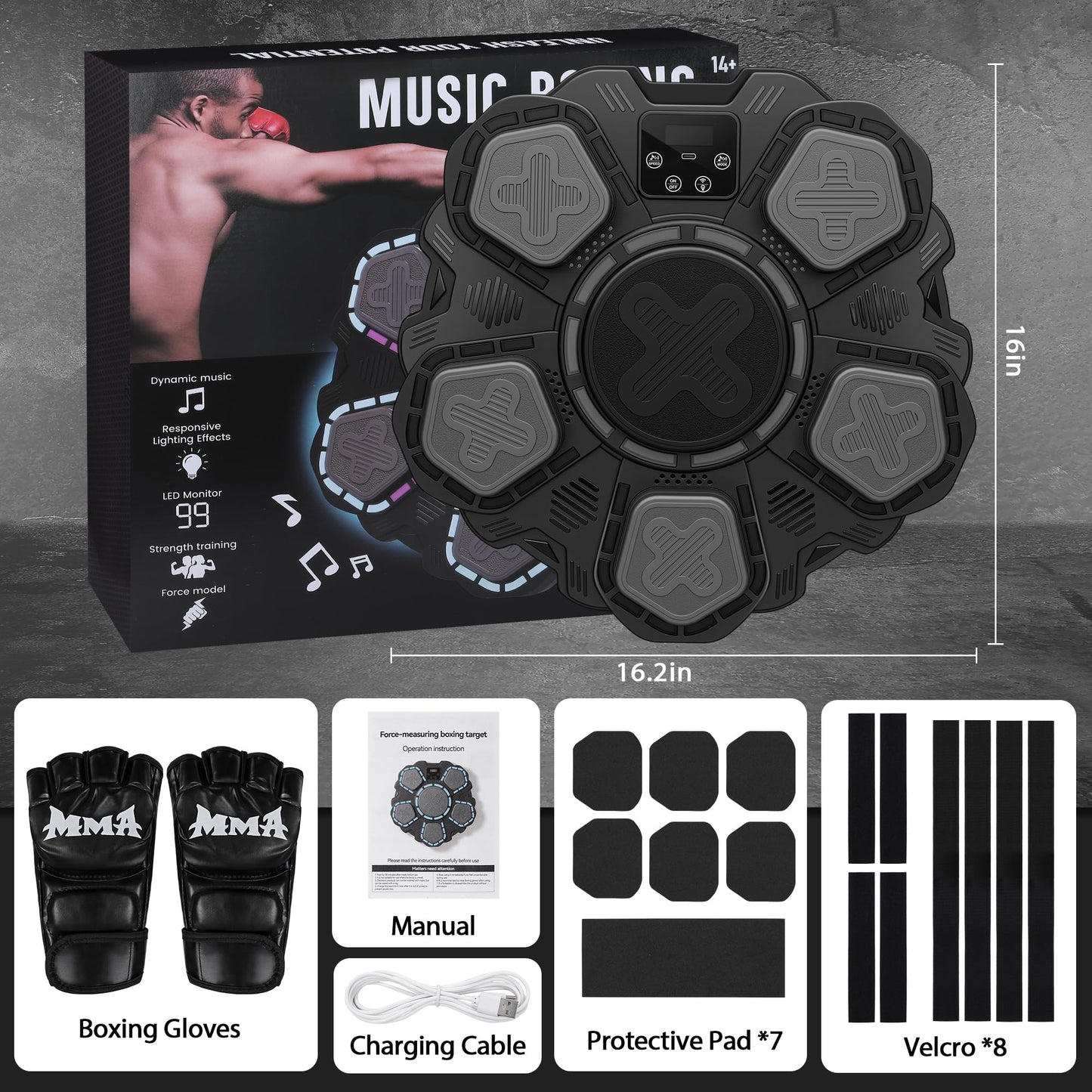 Music Boxing Machine with Force Measuring, Wall Mounted Bluetooth Punching Boxing Pad with Boxing Gloves,Home Gym Boxing Equipment Stress Relief, Sport Toys Gifts for Kids Adult Men Boy Girl, Age14-99