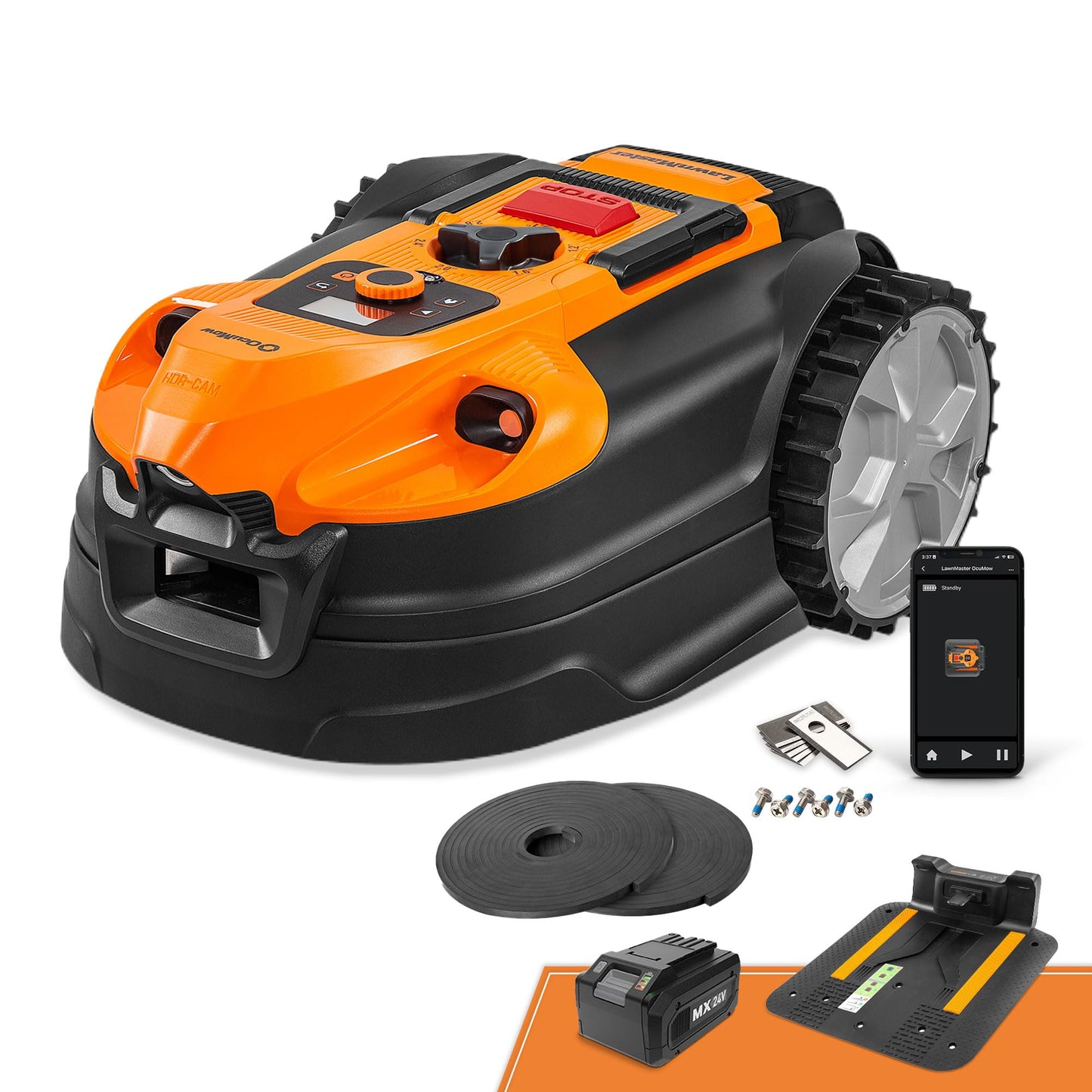LawnMaster OcuMow™ VBRM701YAMIDR Perimeter Wire Free Robot Lawn Mower Cuts 1/6 Acre Optical Navigation,Obstacle Avoidance Auto-Charging Station, No Go Function, WiFi & Bluetooth Connection APP Control