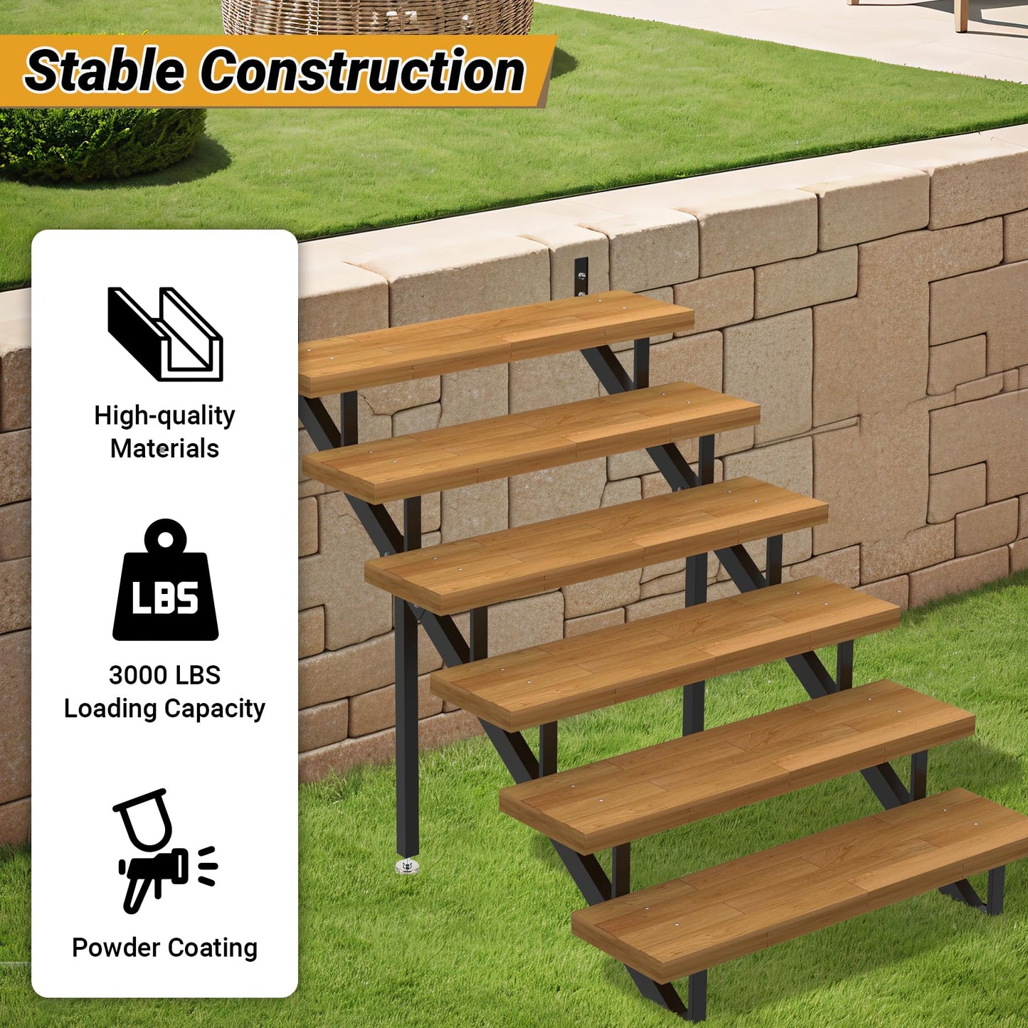 Toriexon Steel Stair Step Riser 6-Step, Metal Stair Stringer with Reinforcing Support Legs, Heavy Duty Steel Stair Stringer for 50" Height Deck and Outdoor Steps (2 Pack)