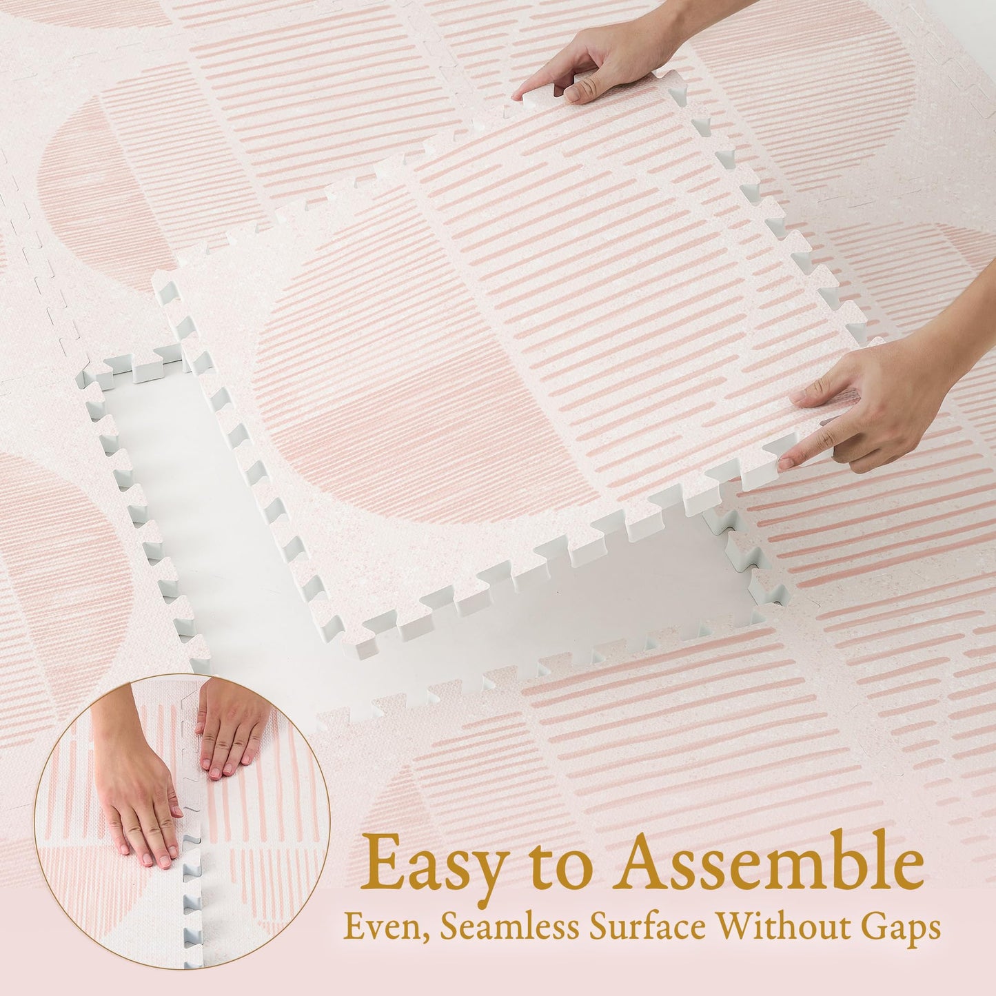 PopsyKosy Premium Baby Floor Play Mat - Thick & Cushioned 0.5 inch Playroom Foam Mat, Non-Toxic Odorless - 6 Tiles - Spacious 6x4 ft. - Stylish & Large, Waterproof for Kids & Toddlers - Cream Pink