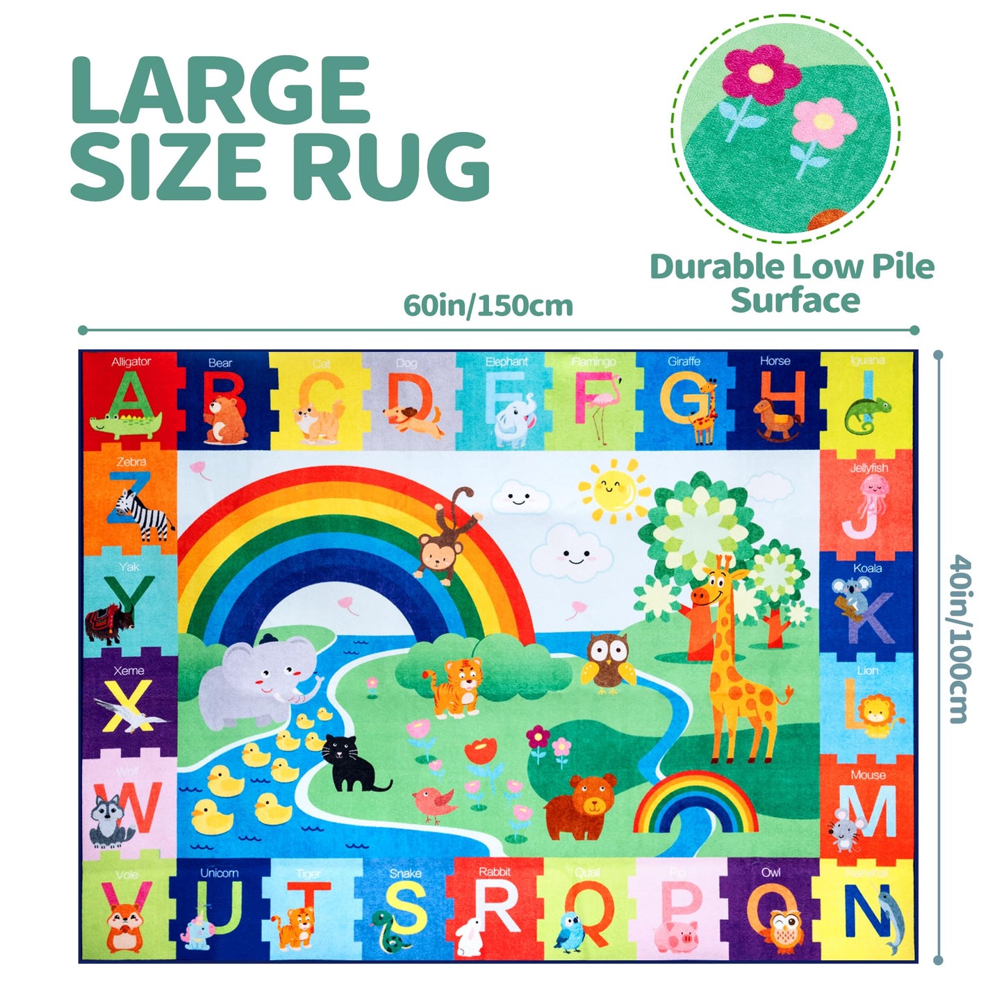 Baby Play Mat for Floor, 4x5 FT Non-Slip Nursery ABC Rug, Extra Thick Large Area Kids Rugs, Kids Mat for for Playroom Living Room Nursery Decor, Super Soft Plush Surface to Keep Safe(40"x60")