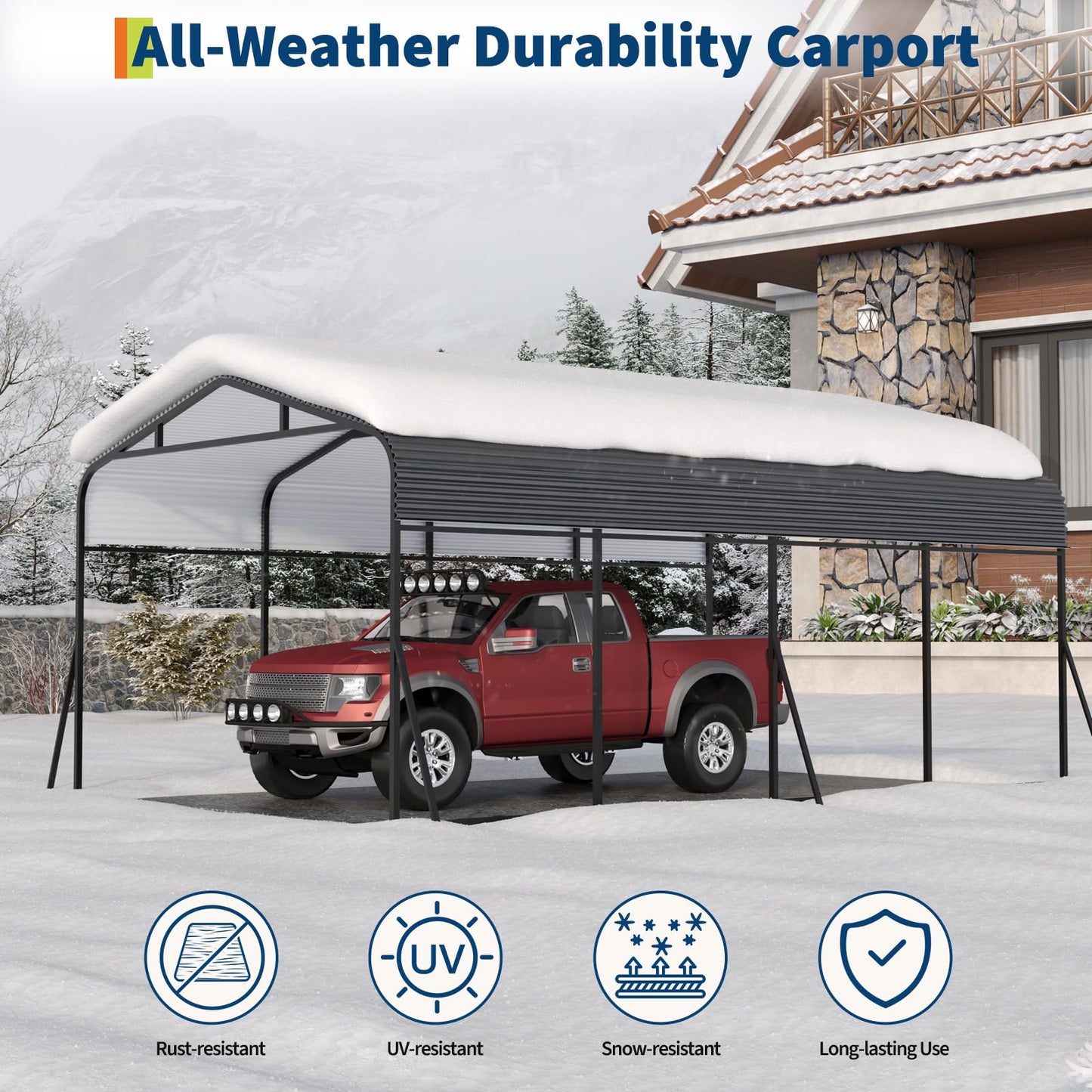 GAOMON Metal Carport, Carport with Reinforced Base and Galvanized Steel Roof, Heavy Duty Garage Car Shelter Shade, Outdoor Car Port Canopy for SUV, Truck, Boats, 12x20 FT