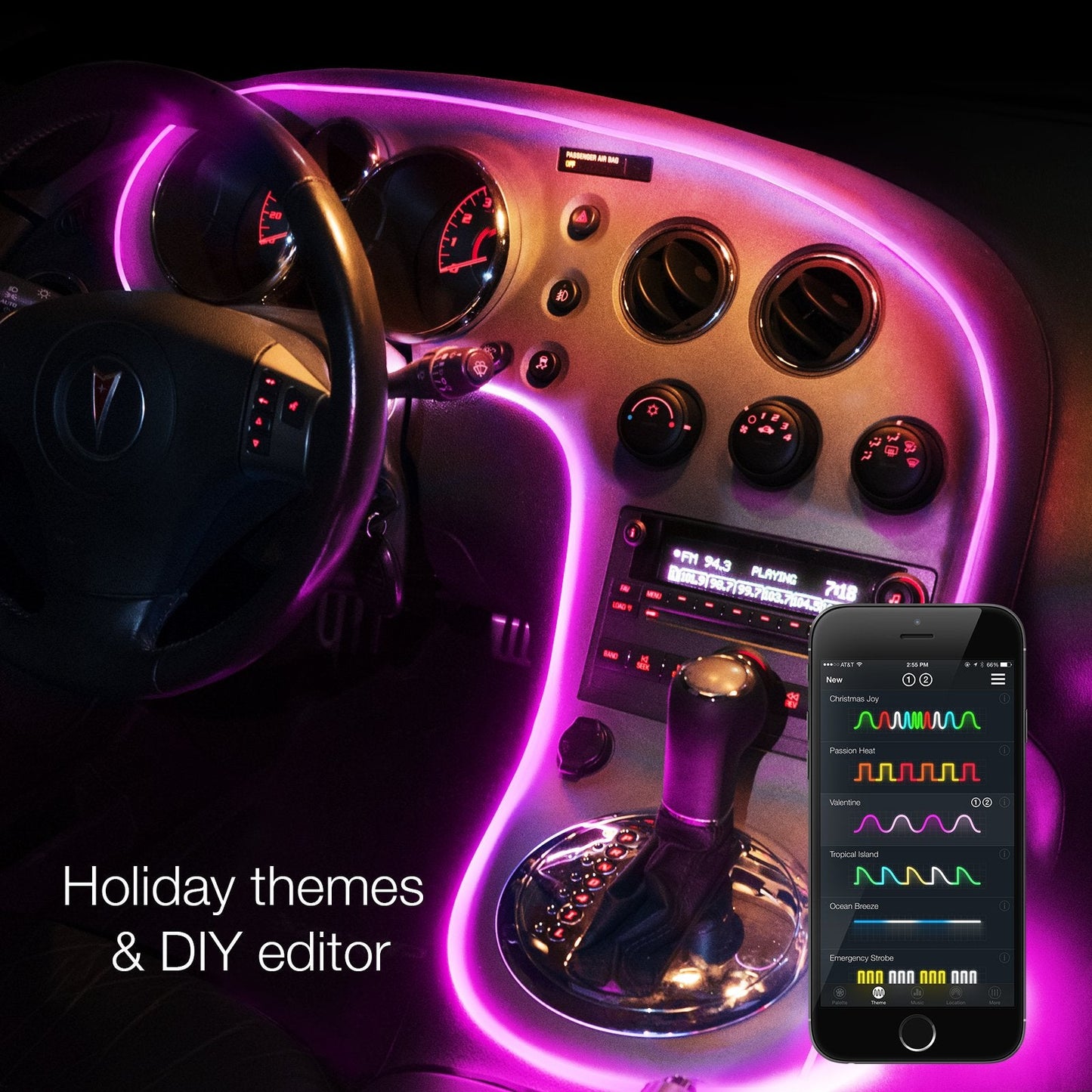 6pc LED Head 2pc 6ft Fiber Optic Roll Light Kit XKchrome App Controlled Bluetooth Enabled Automotive Car Truck Dash Door Interior Architectural Home Indoor Accent Flexible w/Mounting Tab 5V Advanced