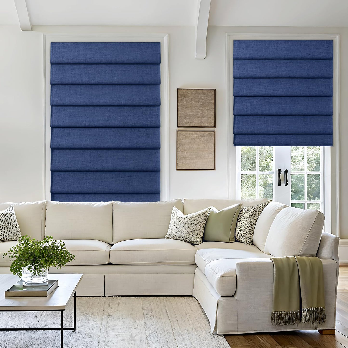 Drapifytex Navy Blue Cordless Customized Back Slat Roman Shade Faux Linen Sun Shade Roman Blind for Farmhouse Room Darkening Blind Washable Fabric Shade, 1 Piece