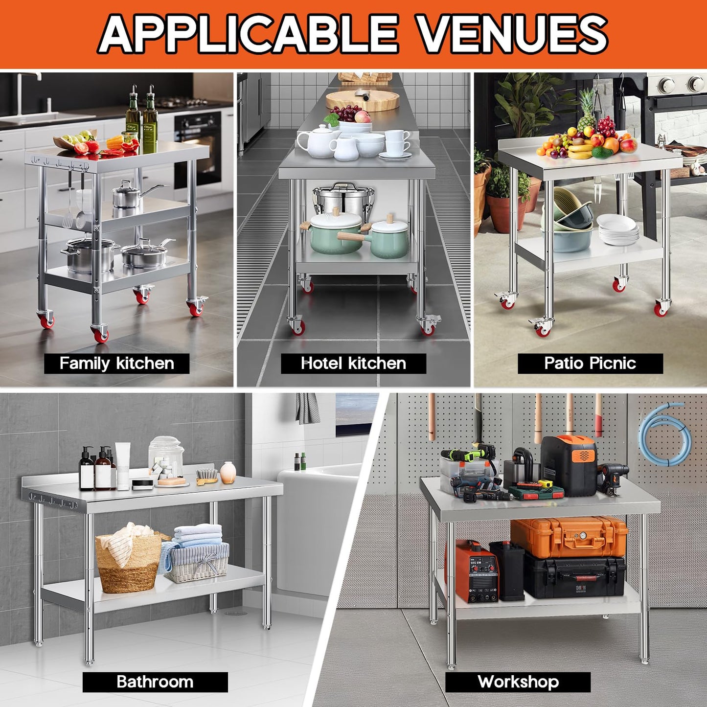 Albott 30x60in Stainless Steel Table, Kitchen Prep Table with Adjustable Undershelf, NSF Certified Metal Surface for Home Kitchen, Restaurant, Hotel, and Garage