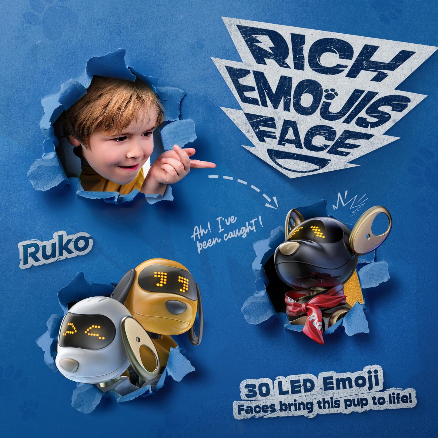 Ruko 18011 Robot Dog Toy, Smart Interactive Puppy with 30+ LED Faces, Remote & Gesture Control, Programmable Electronic Pet for Kids Ages 3–8