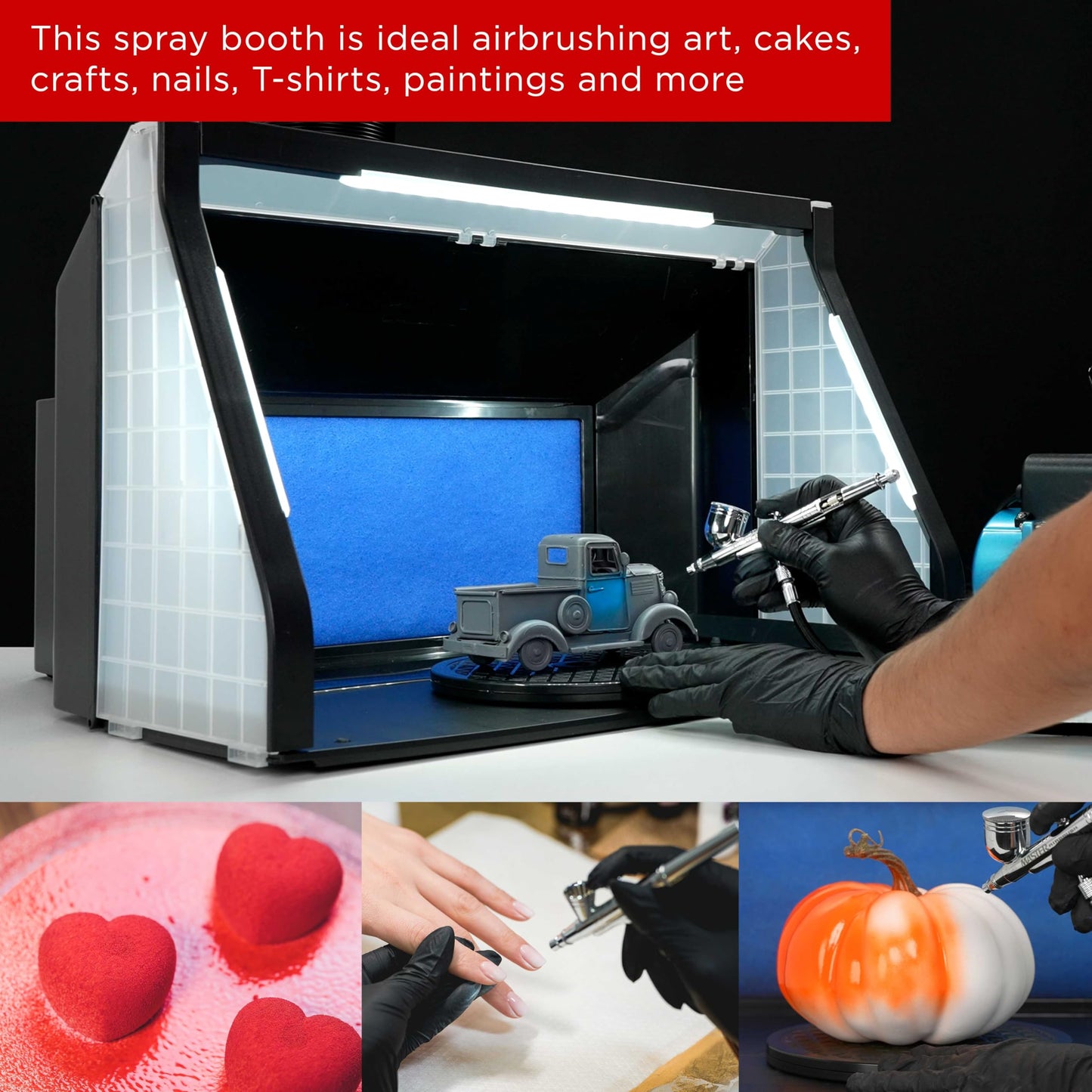 Master Airbrush Large Portable Airbrush Spray Booth Station with LED Lights, 25W Fan, Turntable & 6' Exhaust Hose, 22.25"x19"x14" Hobby Airbrush Booth for Painting, Models, Arts, Crafts, Cakes