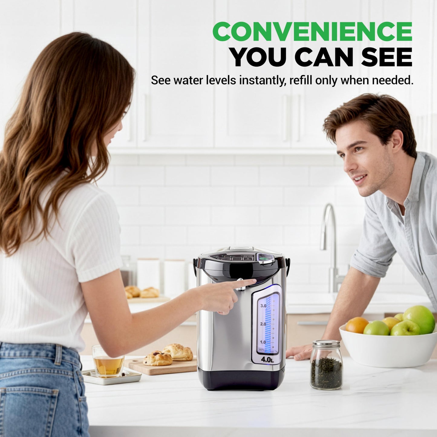 NutriChef Electric Water Boiler and Warmer - 4L/4.2Qt Stainless Steel Electric Hot Water Dispenser w/Rotating Base, Auto Shut Off, Safety Lock, Instant Heating for Coffee & Tea (NCHUB24)