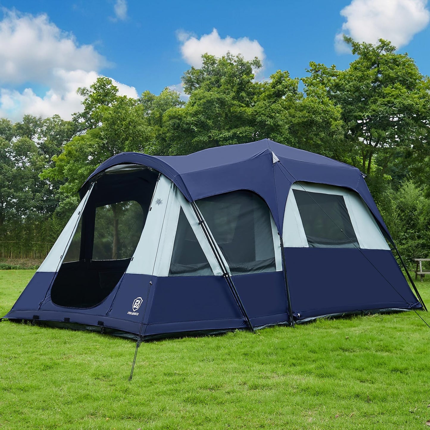 EVER ADVANCED 8 Person Blackout Design Cabin Tent, Camping Tent with Multi Room, Family Tent with Extra Porch and Rainfly, 2 Rooms Huge Portable with Carry Bag, Water Resistant