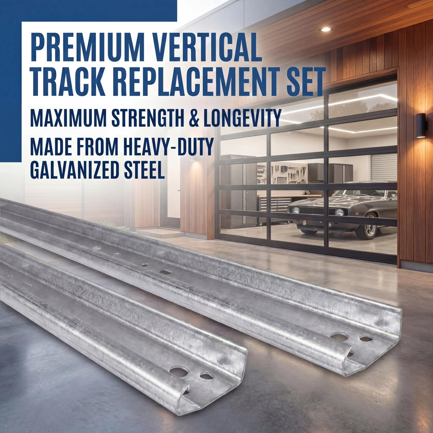 2-Pack Universal Garage Door Vertical Track Set – 88" Tall Replacement Rails for 8' Foot Doors, 2 mm Heavy Duty Galvanized Steel, Durable & Warp-Resistant, Fits 2" Rollers