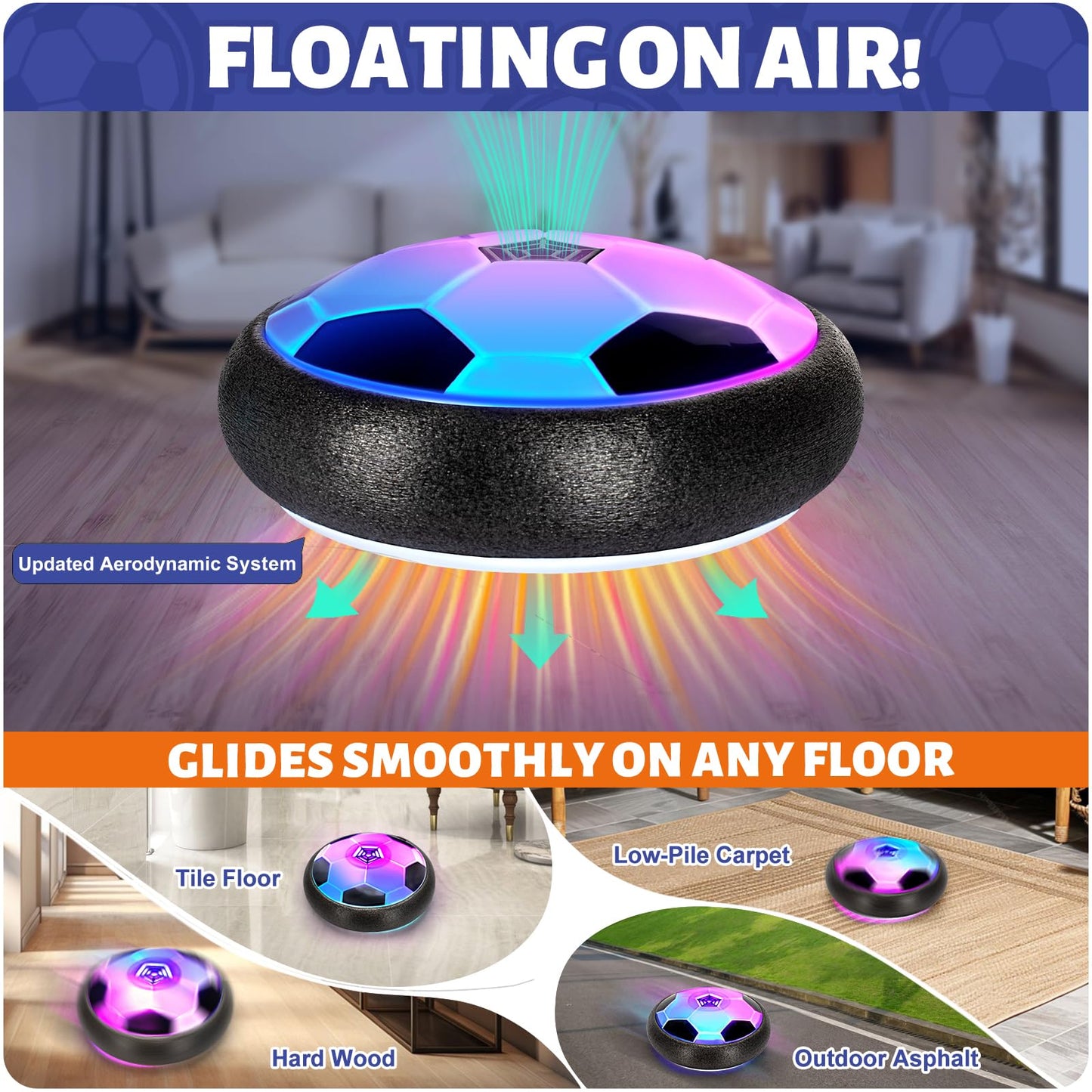Officygnet Hover Soccer Ball for Kids, Indoor Toys Games Gifts for Boys Age 6, 7, 8, 9, 10, 11, 12 Years Old, Air Floating Light-Up Soccer Toys Games for Kids 6-8, 8-12, Ideal Easter Birthday Gifts