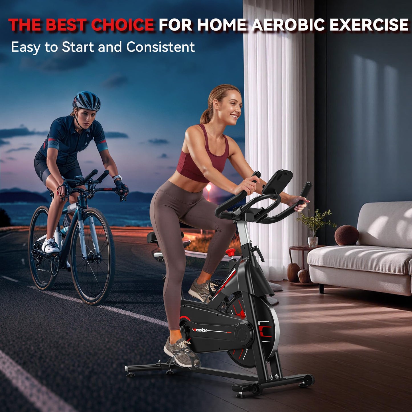 Exercise Bike, WENOKER Magnetic Resistance Stationary Bike for Home, App Supported Indoor Bike with Whisper Quiet, Heavy Flywheel and Upgraded Digital Display