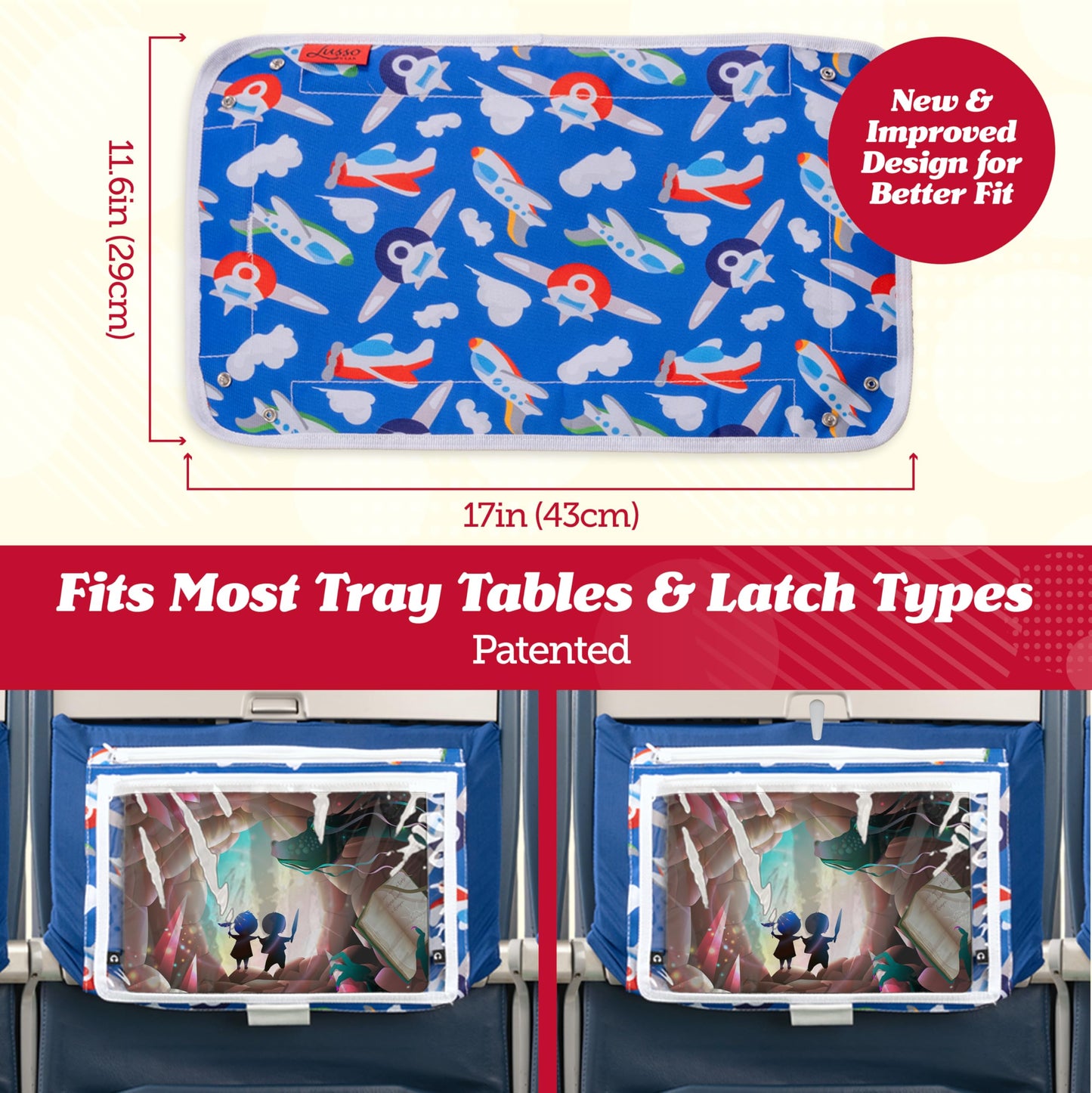 Lusso Gear Airplane Tray Table Cover - Organize Kids Travel Essentials - Snack & Toy Pockets for Airplane Toys for Toddlers 1-3 - iPad and Tablet Stand for Travel Toddler Essentials (Unicorns)