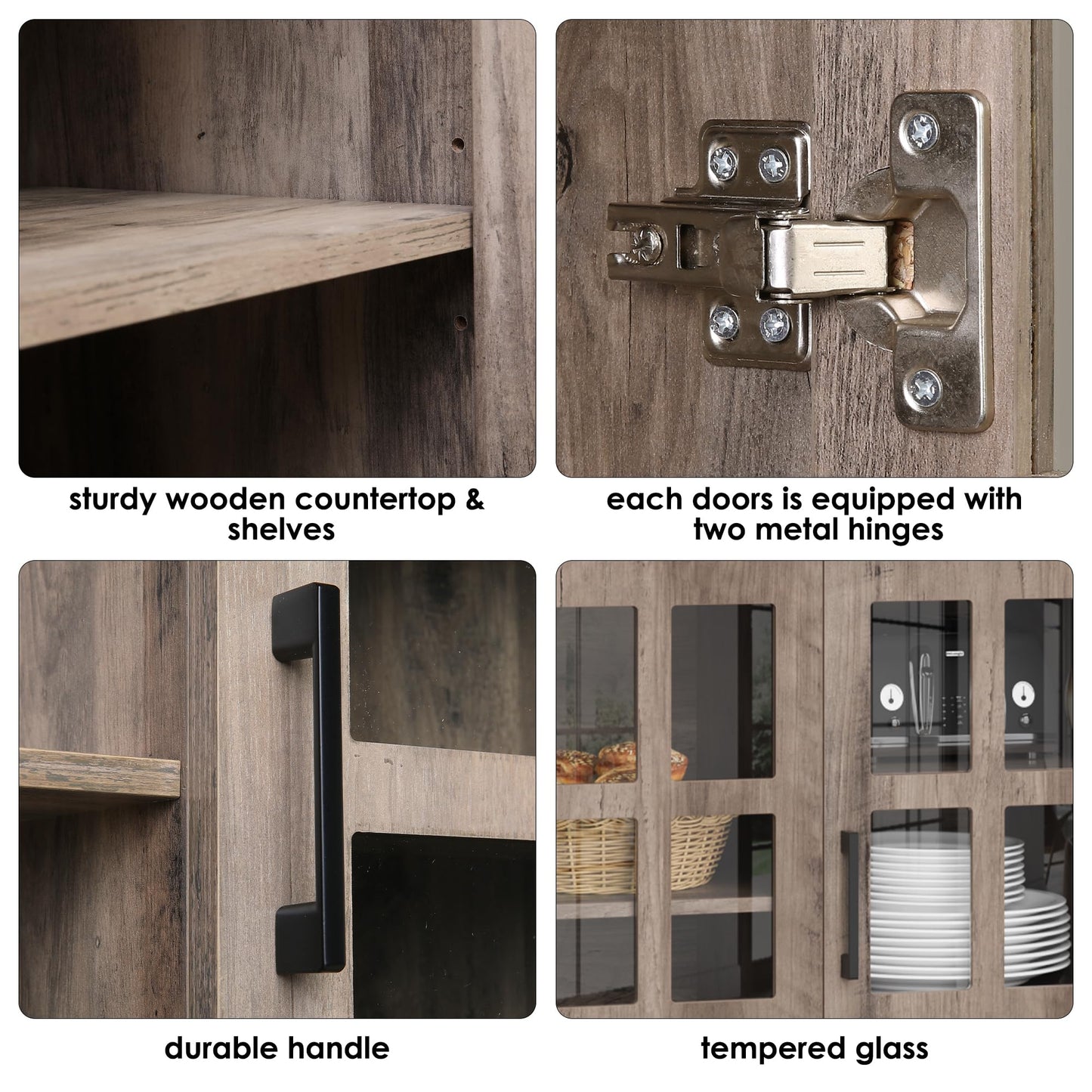 Keyluv Kitchen Pantry Storage Cabinet 71" Tall Freestanding Pantry Cabinet, Farmhouse Glass Door Buffet with Oven Countertop, Large Wood Hutch for Kitchen, Living Room and Dining Room, Rustic