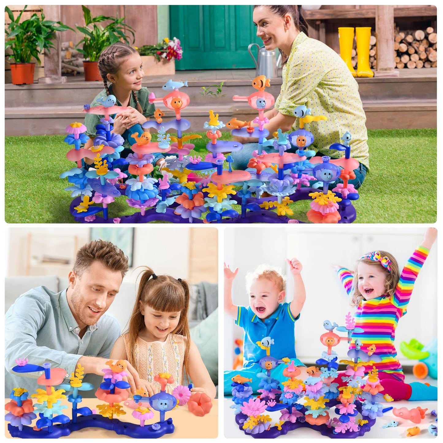 Doloowee 156Pcs Flower Garden Building Toys for Girls 3 4 5 6 7 8Year Old, Upgrade DIY Marine Coral Stacking Toys, STEM Preschool Educational Toddler Toys