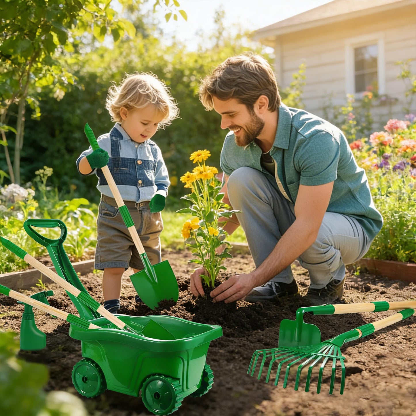 Duckura Kids Gardening Tools Bug Catcher Kit, Outdoor Toys with Wheelbarrow Set and Shovel, Rake, Bug Catcher Kit, Summer Yard Digging Weed Birthday Gifts Toys, Easter for Boys Girls Age 2 3+