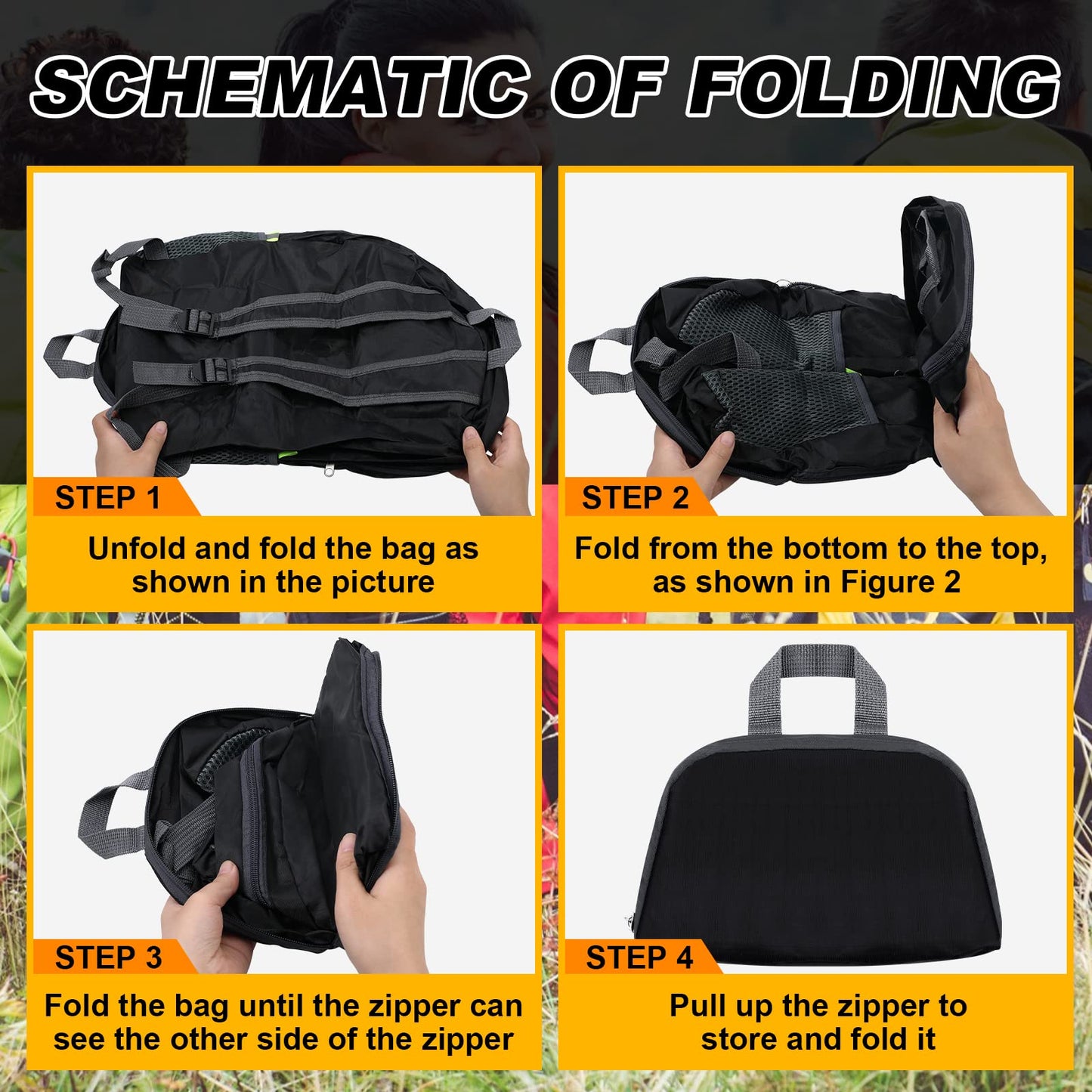 Dunzy 100 Pcs 20l Foldable Backpacks Bulk Lightweight Basic Back Pack Wholesale for Homeless Donation Corporate Events Travel Camping (Black)