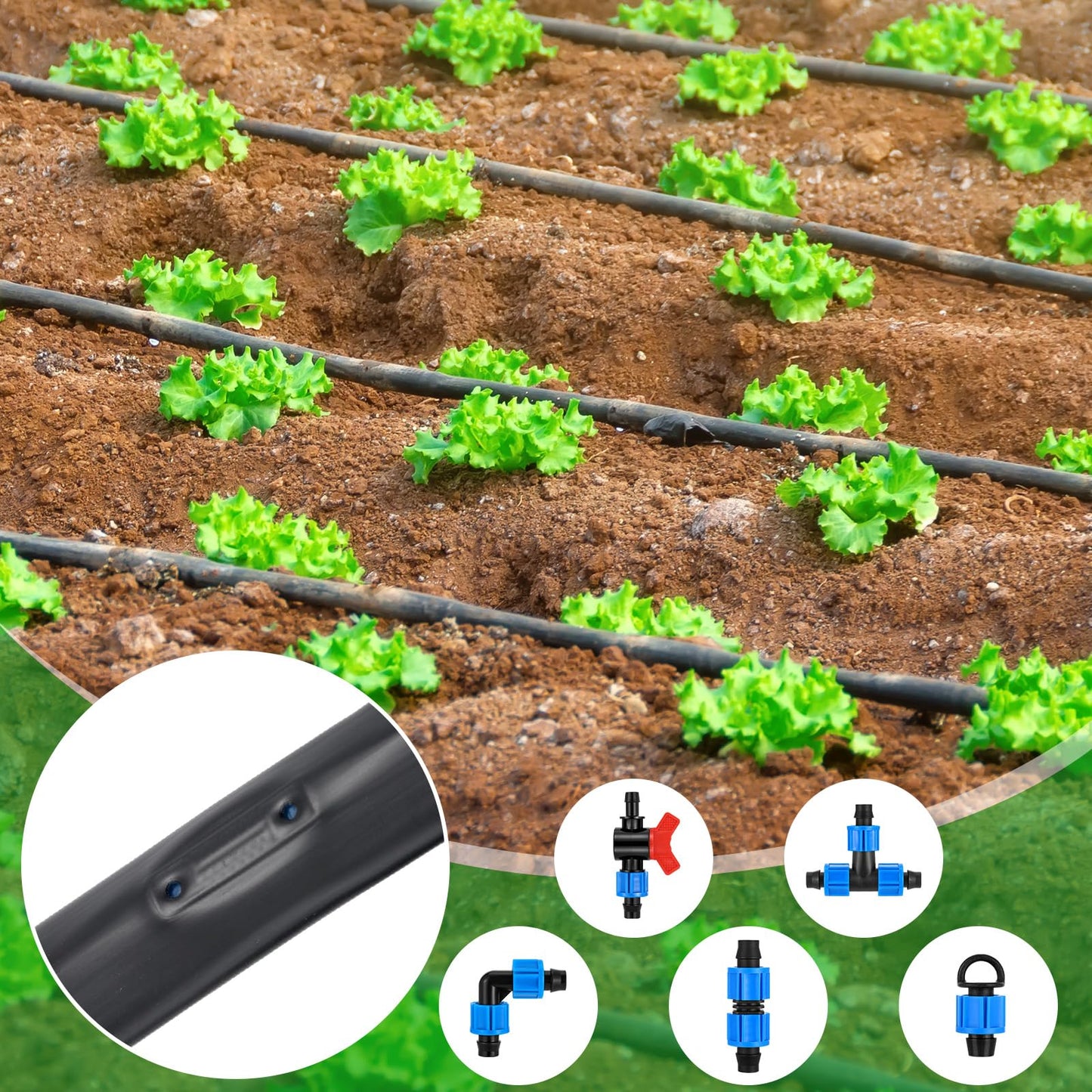 1000 Ft Drip Tape Irrigation Tubing Kit 5/8 Inch Hose 16 Mil Thickness 6" Spacing Automatic Watering System for Gardens Farms Landscapes