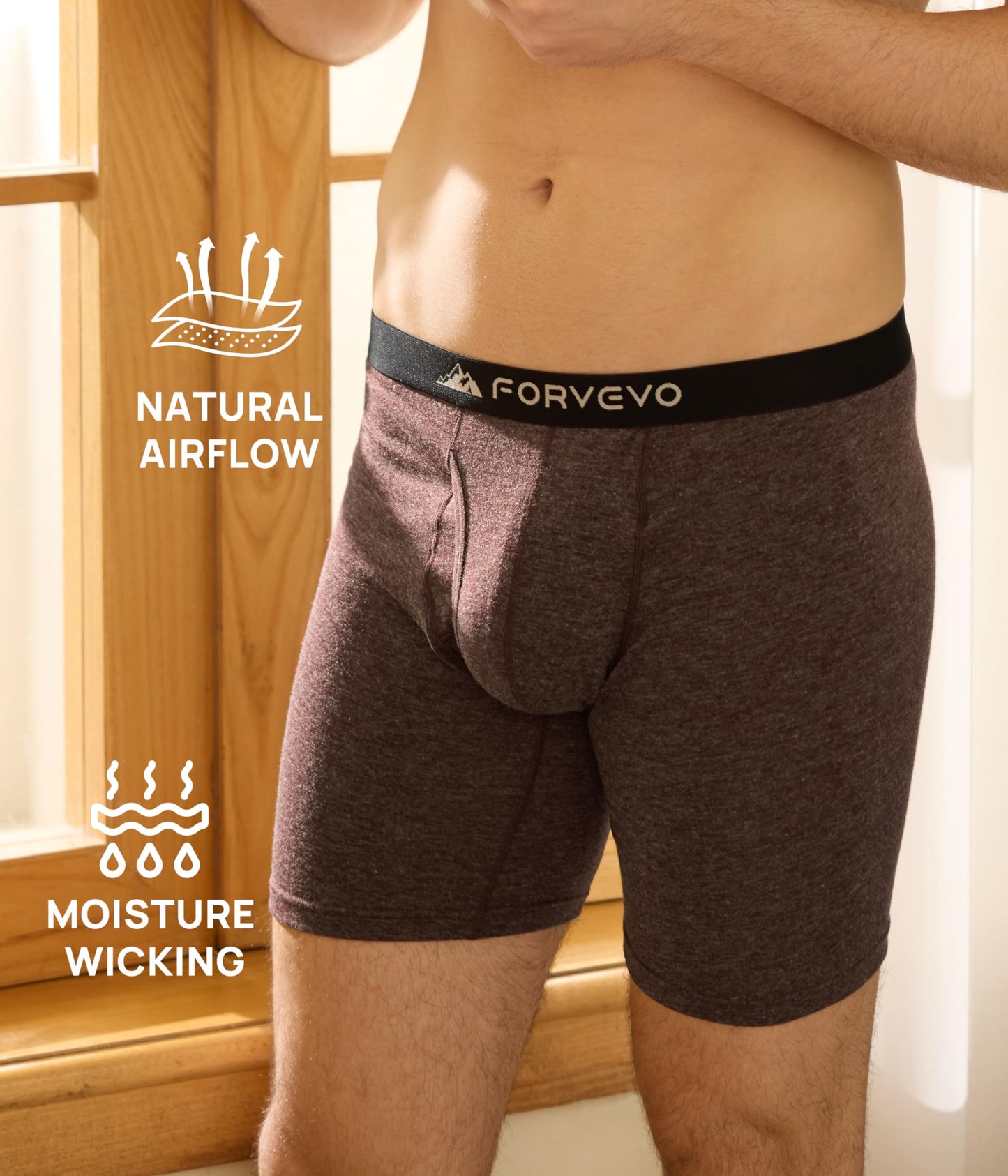FORVEVO Mens Underwear, Merino Wool Boxer Briefs, Breathable Boxer Shorts for Men Soft Moisture Wicking Pouch Underwear 6 Pack（L, Multicolor03
