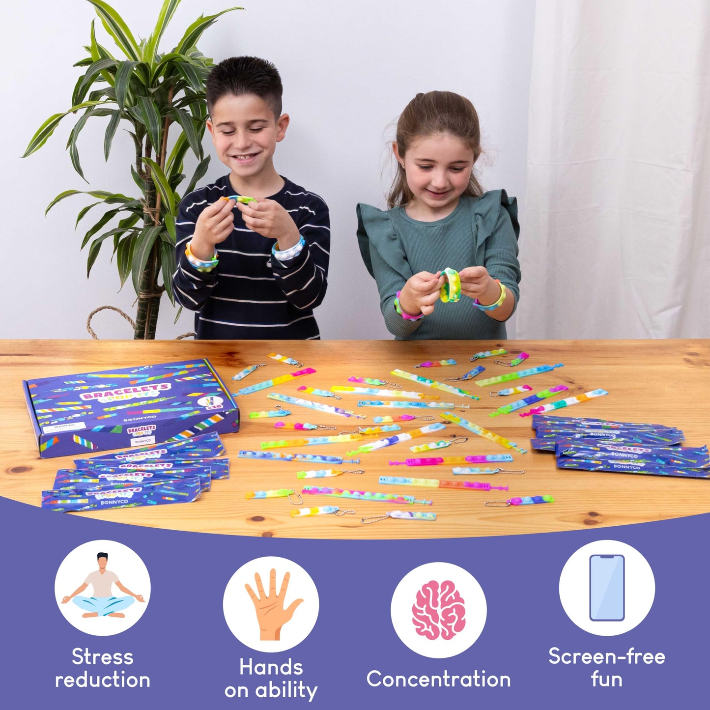 BONNYCO Pop It Bracelets and Keychains Pack 30 Kids Party Favors. Goodie Bags Stuffers for Kids, Fidget Toys Pop Its Bulk. Return Gifts for Birthday Party, Goody Bag Stuffers, Pinata, Classroom Prizes